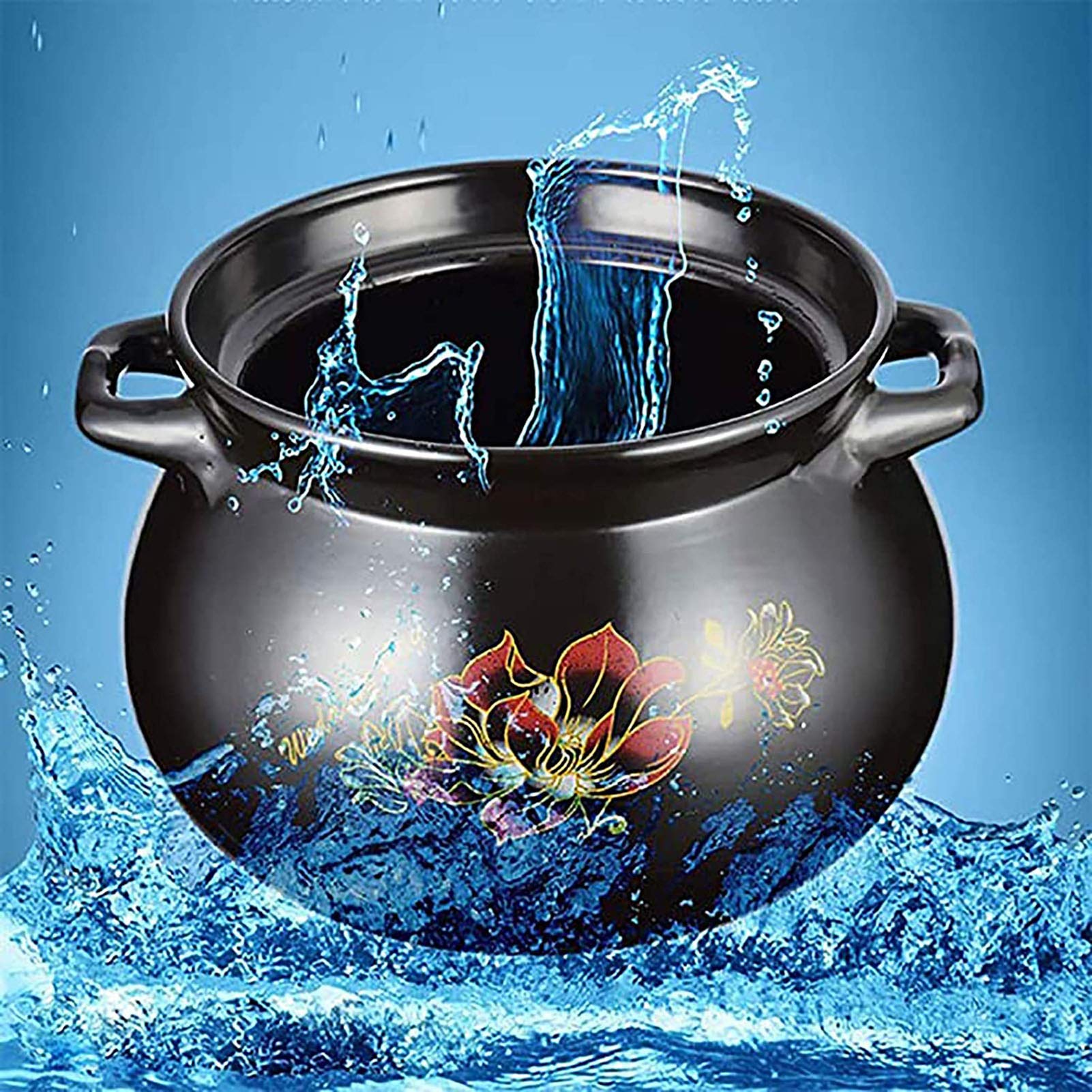 Potes De Cocina De Arcilla, Plato De Cazuela Redondo Con Tapa, Ollas De Barro Para Cocinar, Stockpot Para Guisos, Sopa, Vapor,Negro,5.5L