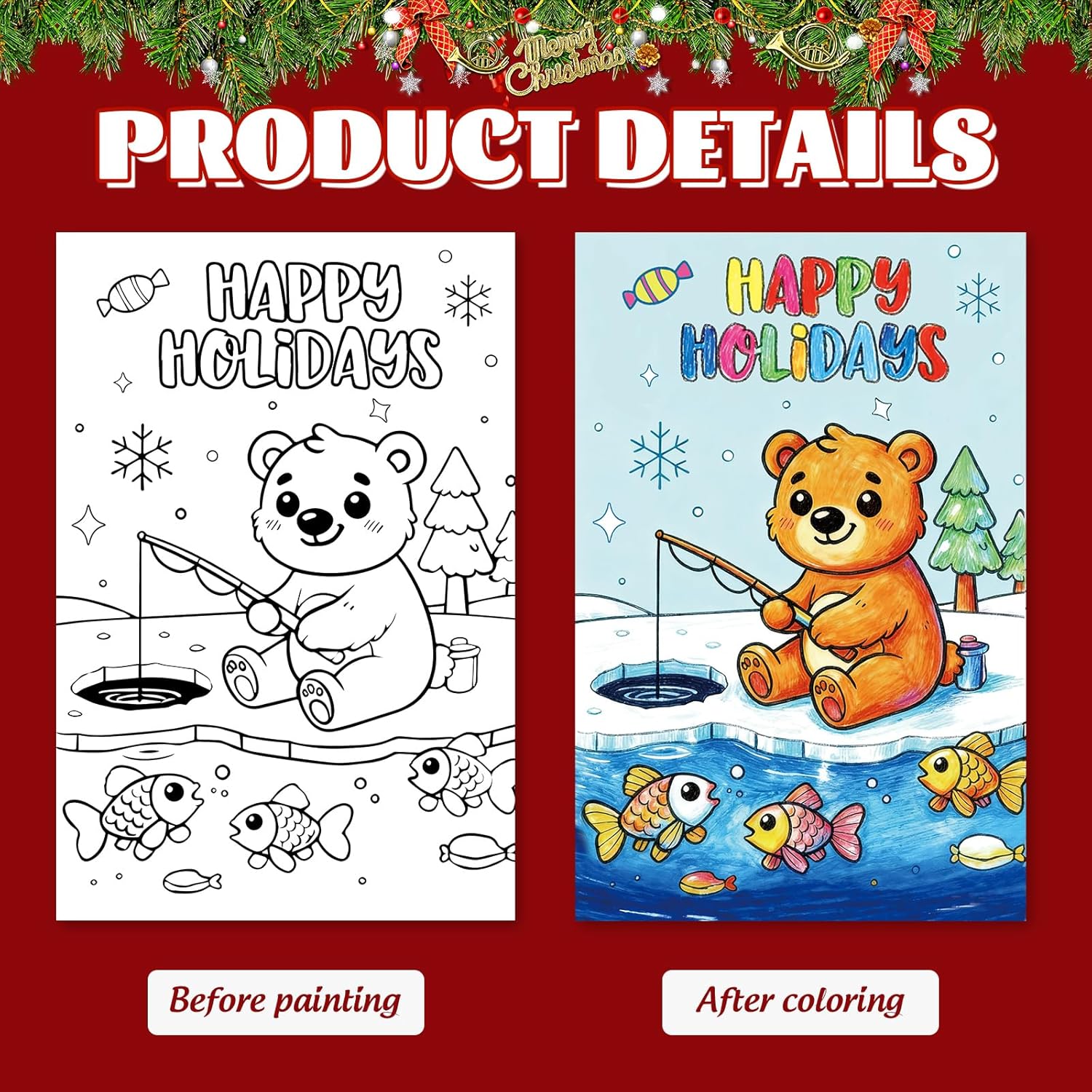 Whaline 24 Packs Winter Christmas Color Your Own Cards Greeting Card DIY Coloring Cartoon Animal Note Cards with Envelopes and Stickers for Xmas Holiday Baby Shower Student Crafts - Image 4