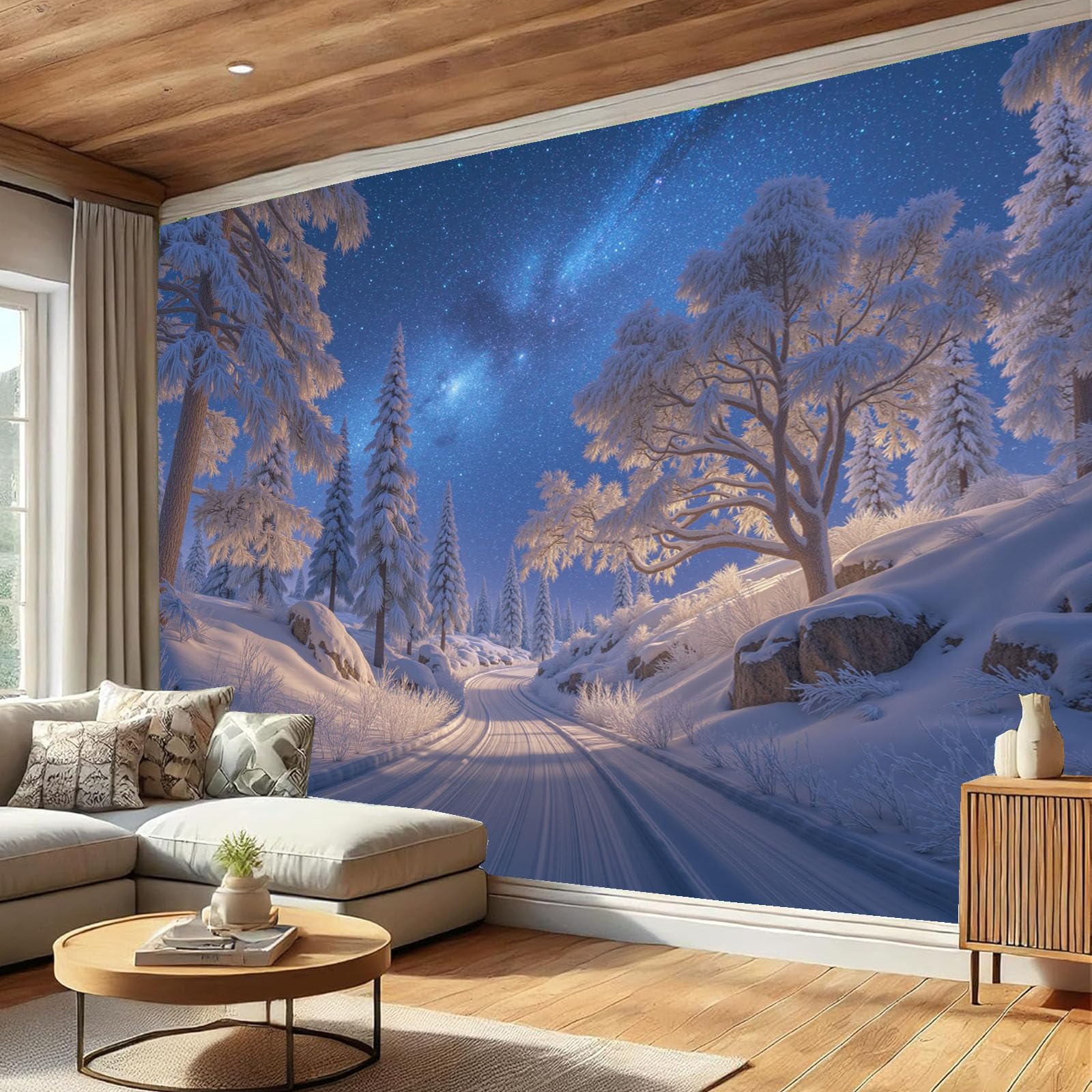 Papier Peint Panoramique Paysages D'Hiver Agrandir Espace Salon Décoration Bleue