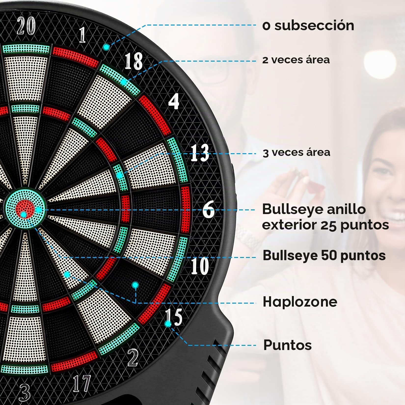 FB-32 - Diana electrónica Profesional con 4 Pantallas LCD y 6 Dardos y 24 Cabezales de Flecha, 27 Juegos con 243 Opciones de Juego, para 16 Jugadores