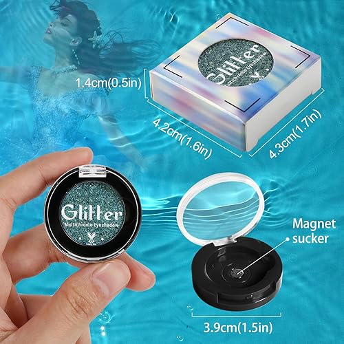 Miniatura 5 de Sombra de ojos verde azulado, paleta de sombras de ojos con purpurina multicromada altamente pigmentada con cambio de verde azulado a azul dorado,