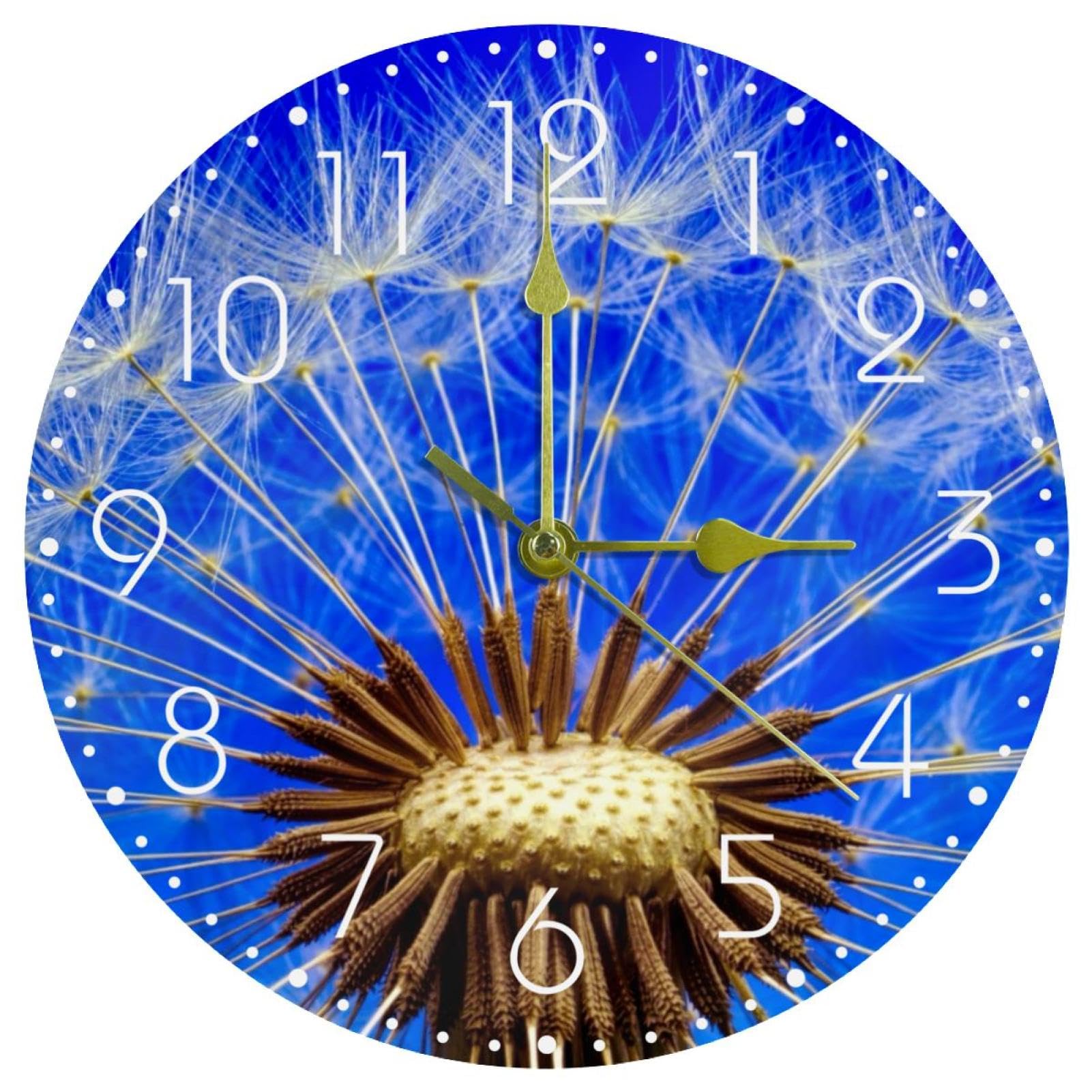 Horloge murale en acrylique 25cm motif pissenlit cadran silencieux pour salon