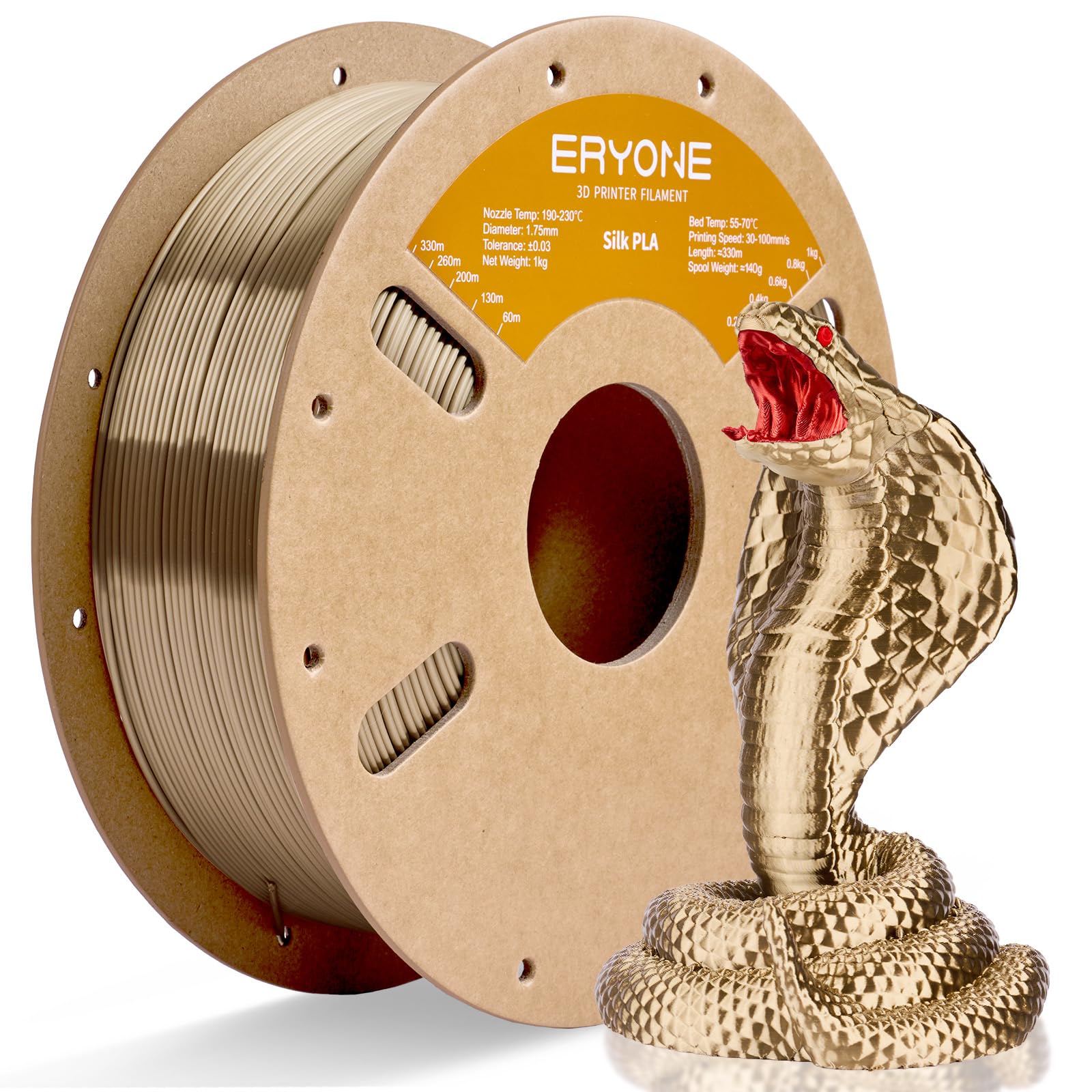 ERYONE Silk PLA Filament for 3D Printer 1.75mm +/- 0.03mm, Shiny Filament 1kg (2.1lbs)/Spool, Champagne Gold