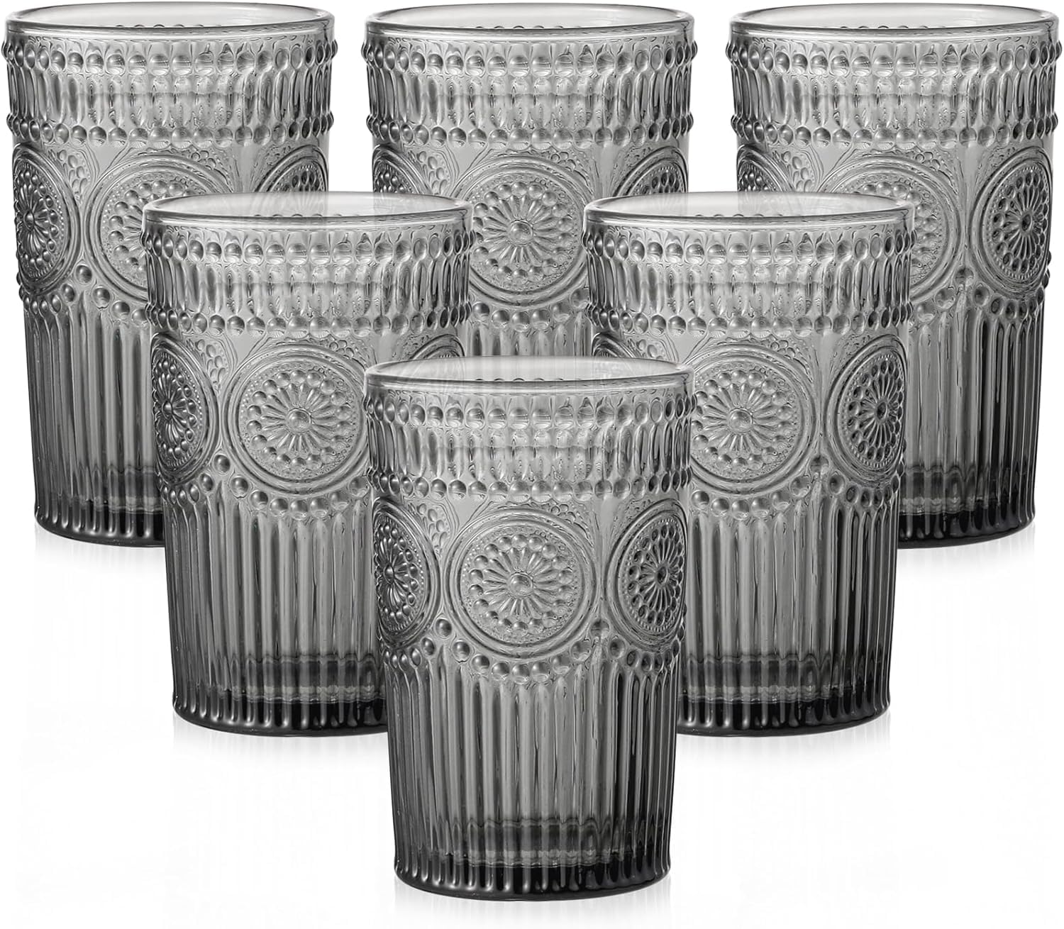bellemax 300ML Juice and Water Glass Stylish Crystal Highball Drinking Glasses, Medium Size Tumbler Glasses for Juice, Water, Milk, lassi, Cocktails and Sharbat (TR-12, 6 Count (Pack of 1))