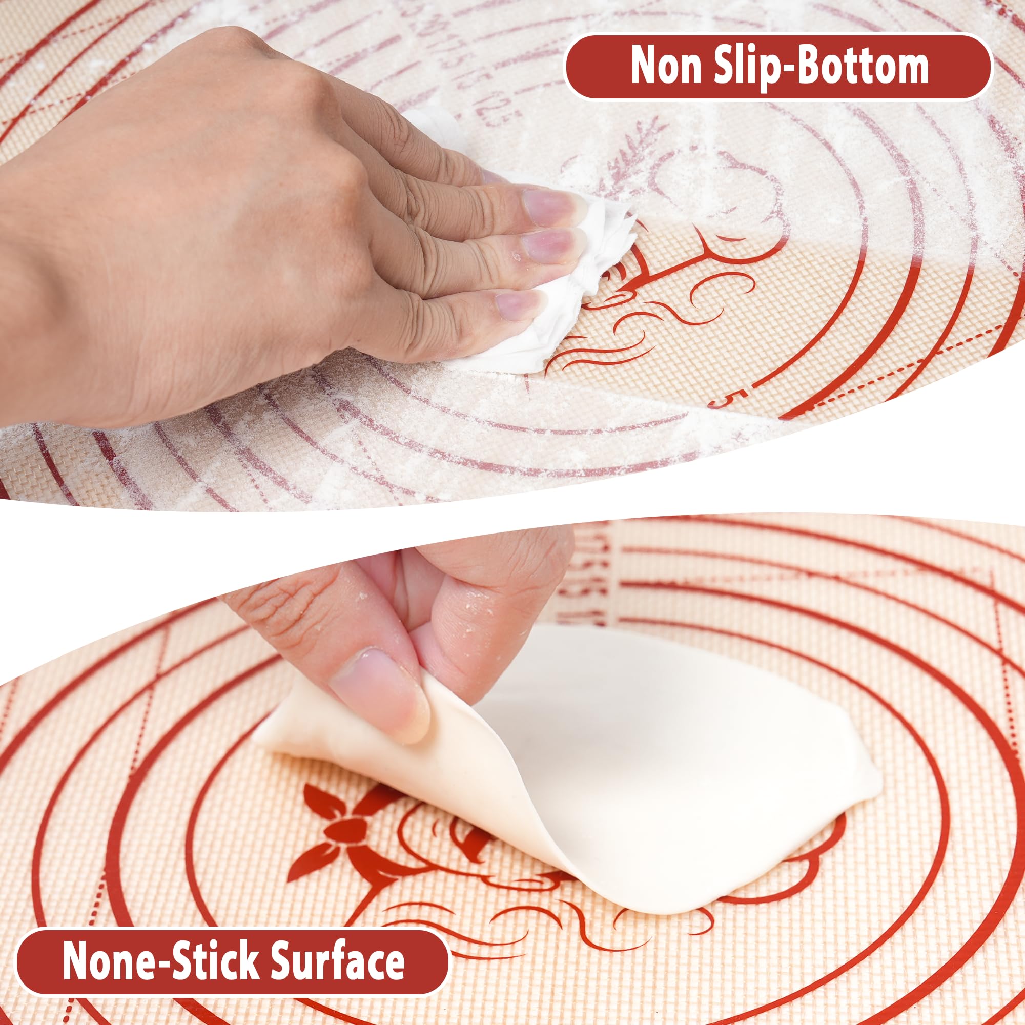 Silikon-Backmatte für Gebäck, Teig, rutschfeste Rollmatte mit Messanleitungen, dickes, wiederverwendbares Knetbrett für Brot, Pizza, Kekse, Fondant, Antihaft-Backblech für Küchentheke, 50,8 x 71,1 cm