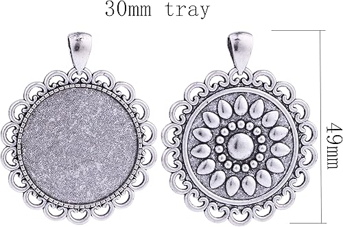 Miniatura 2 de 10 unidades de 1.181 in redondas de plata antigua bandejas biseles camafeo ajuste cabujón colgante colgantes colgantes para manualidades DIY
