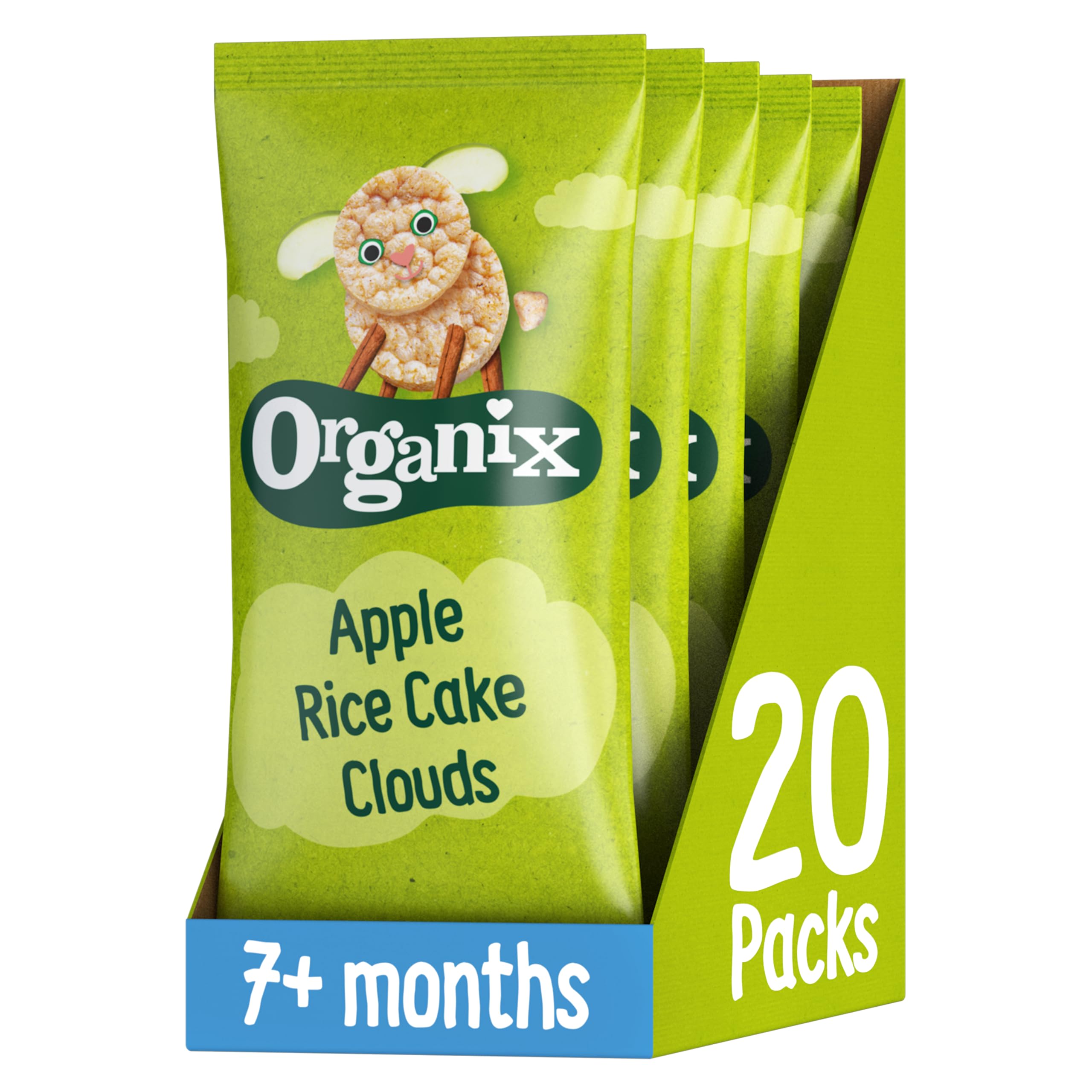 Organix Apple Organic Rice Cake Clouds, Finger Food, Baby Snack 7+ Months, 4 x 18 g Bags Per Pack (5 Packs Total)Soil AssociationEU OrganicSoil AssociationSoil Association