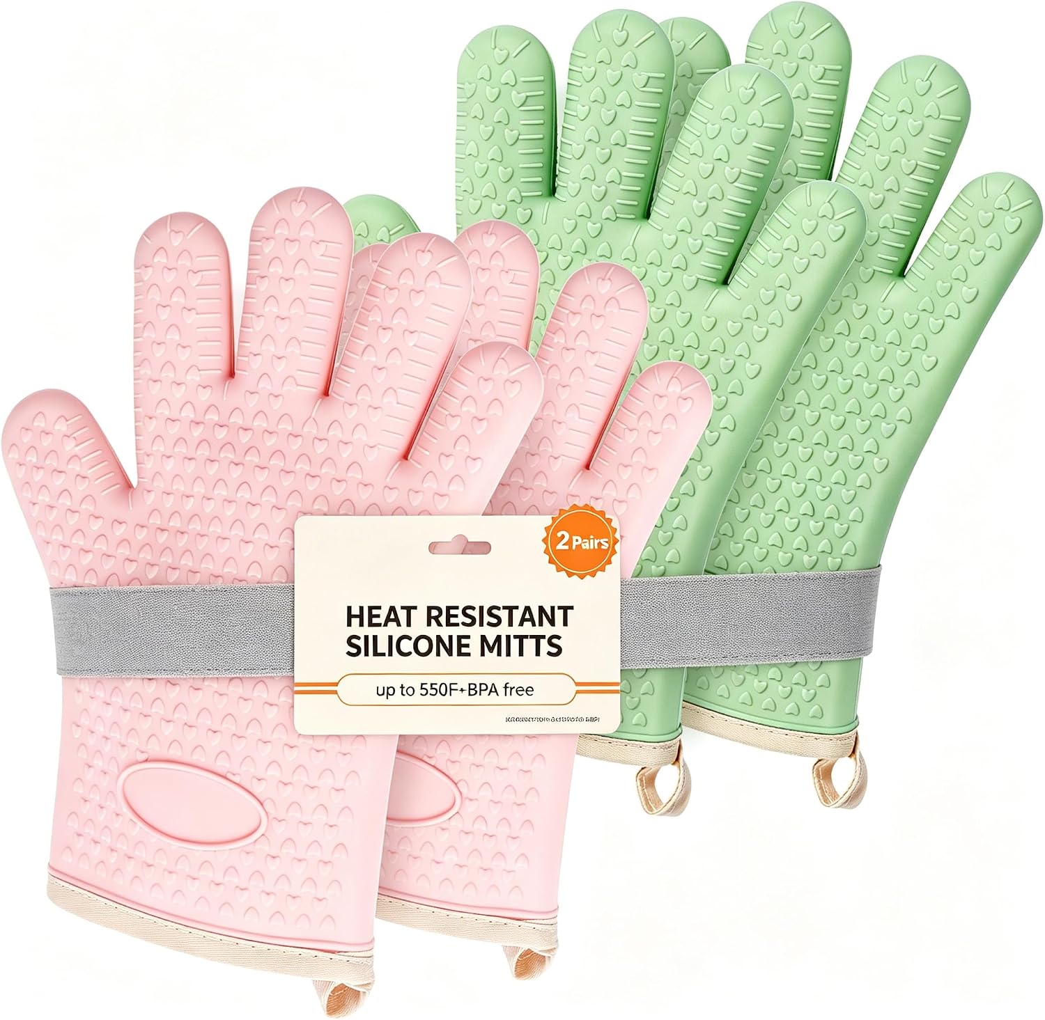 4 Pack BPA-Free Soft Silicone Oven Mitts,550F Heat Resistant Cooking Gloves