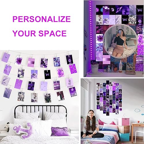 Miniatura 3 de TUGCAY Kit de collage de pared morado, 50 piezas de 4 x 6 pulgadas, kit de impresión de collage de neón morado, imágenes estéticas de habitación,