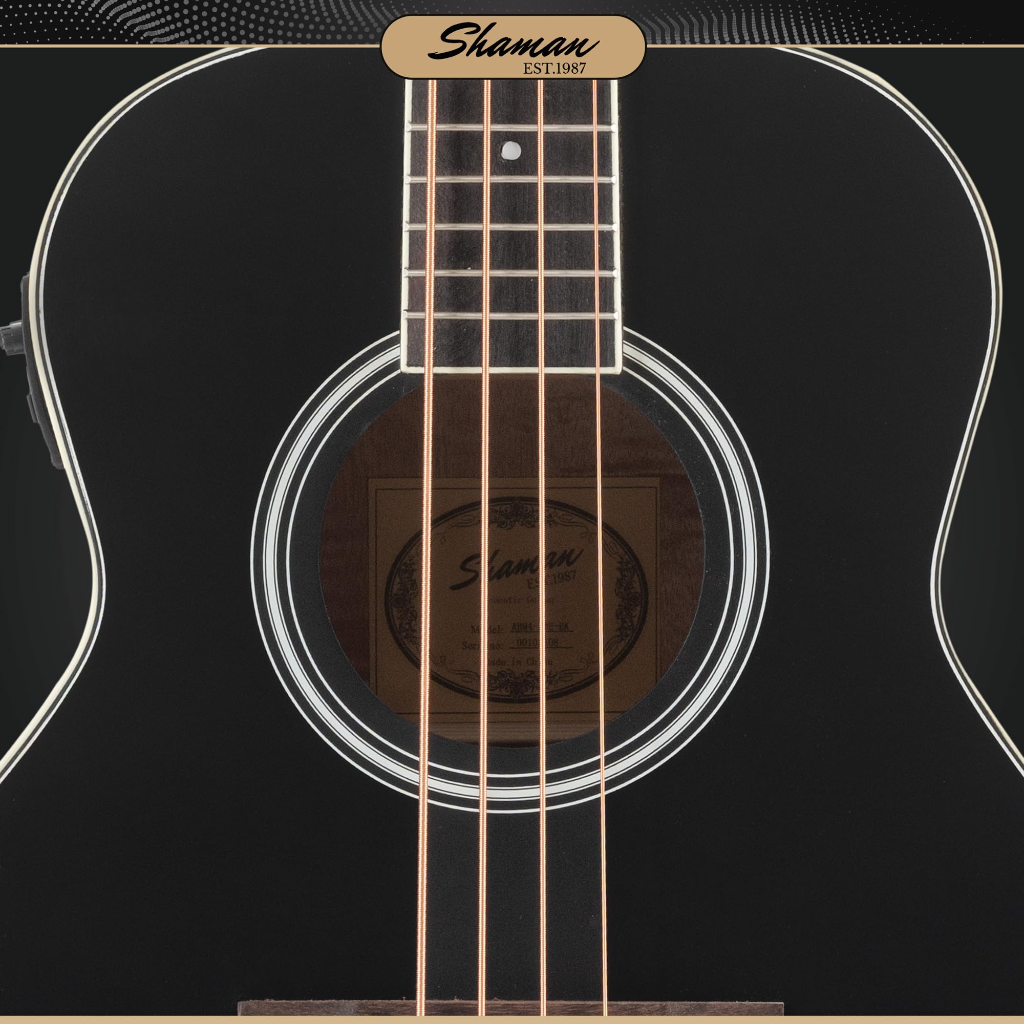 Shaman ABM4-50E-BK Akustik Bass 4-Saiter - kompakter Short-Scale Bass mit eingebautem Tonabnehmer, Piezo-Elektronik & Stimmgerät, Mahagoni & Fichte Korpus, ideal für Bühne & Zuhause - Schwarz