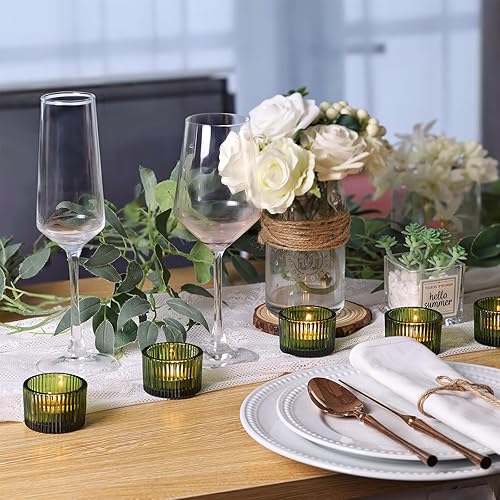 Miniatura 5 de Lanttu Juego de 12 portavelas de color verde, candelabros votivos pequeños para centro de mesa, portavelas de cristal para fiesta y hogar, Navidad,