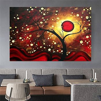 S. Ishikawa 風景画 木製フレーム Amazon｜キャンバス上の絵画抽象的な木のポスターカラー