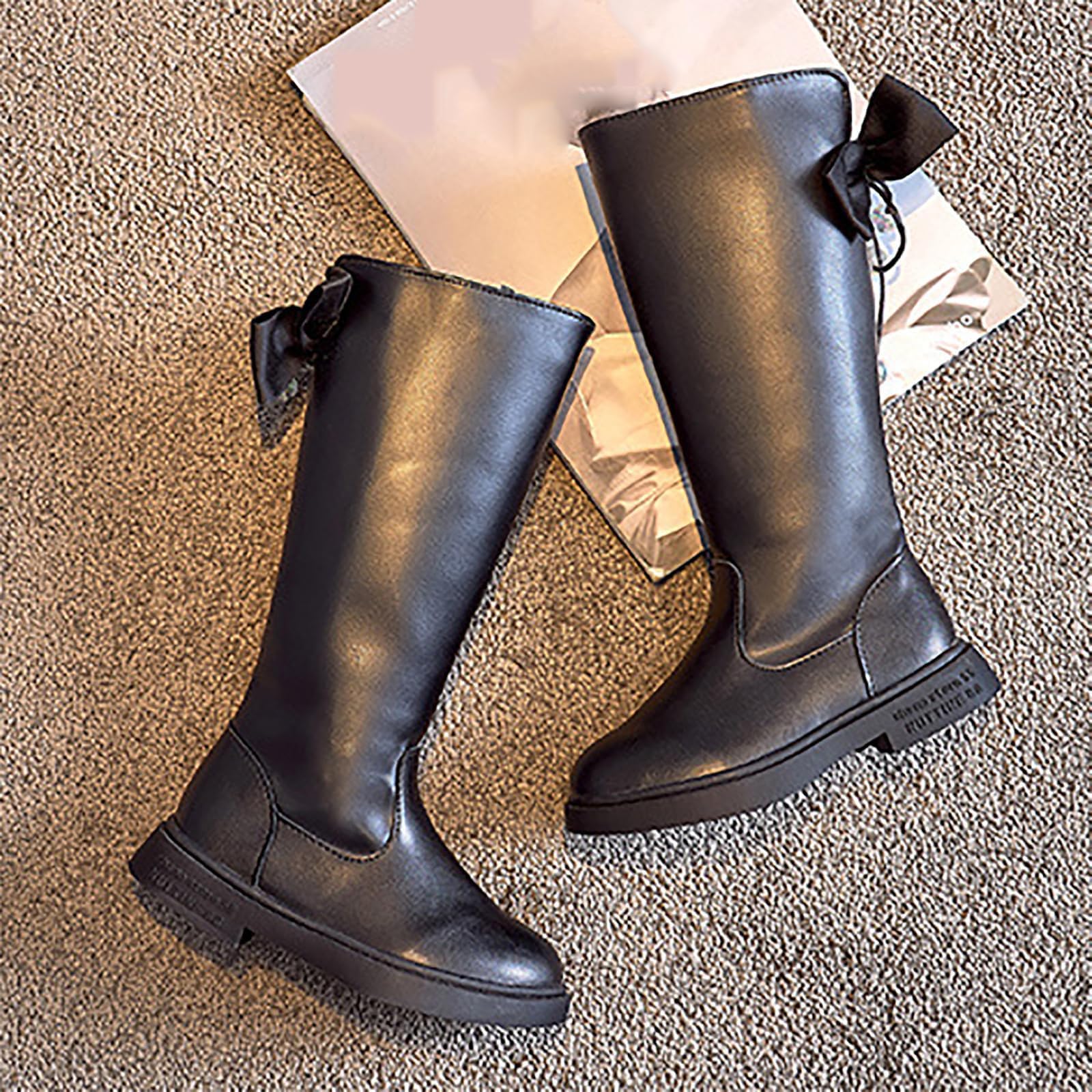 Botas De Montar para NiñAs (27-37), Botas De Montar con Punta Redonda Y Pajarita, Cremallera Lateral, Suela De Goma + Forro CóModo, para OtoñO E Invierno.,CottonShoes-32