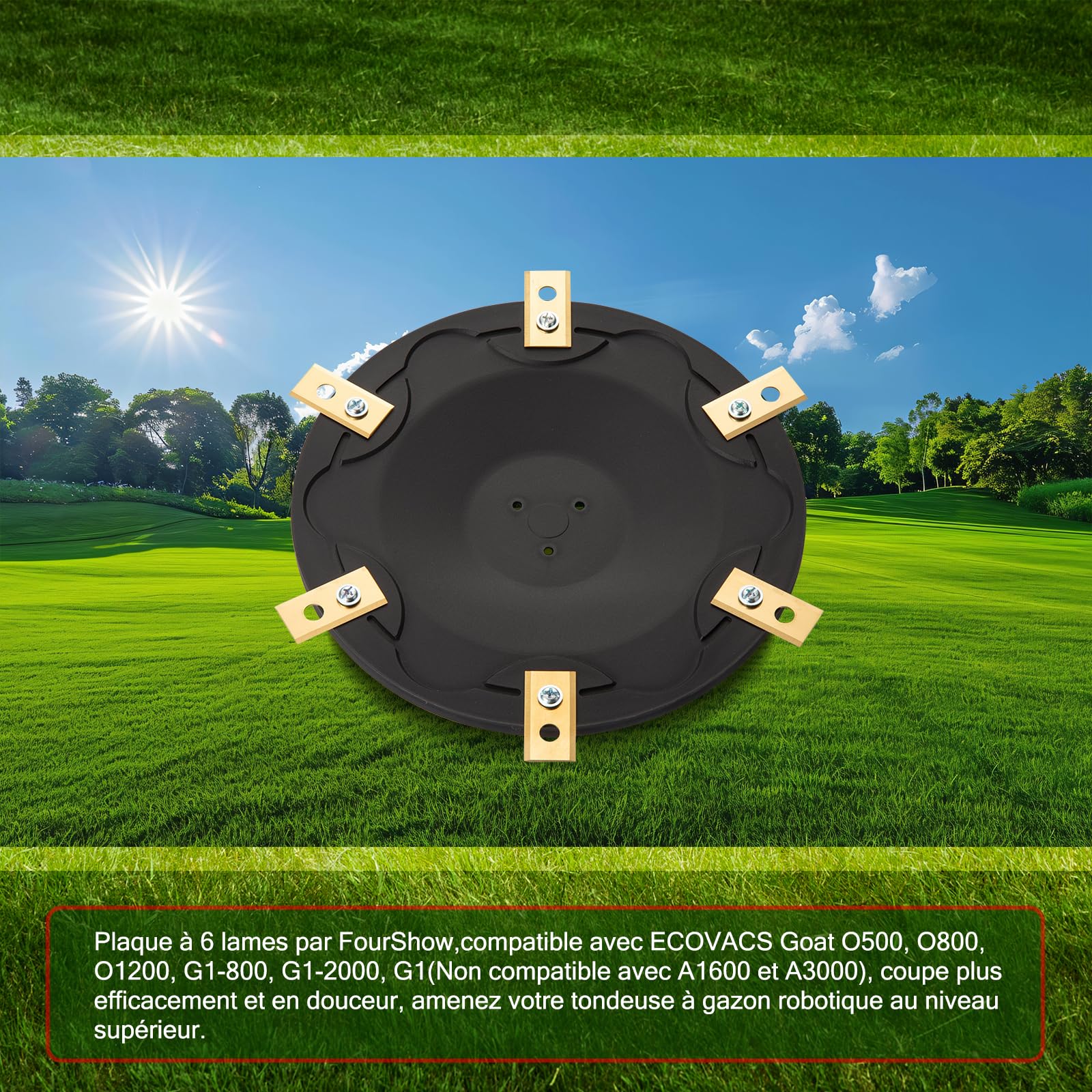 [MISE À NIVEAU] Disque de lames + 6 pièces de lames compatibles avec ECOVACS Goat O500, O800, O1200, G1-800, G1-2000, G1, disque de lames pour robot tondeuse, disque pivotant pour robot tondeuse
