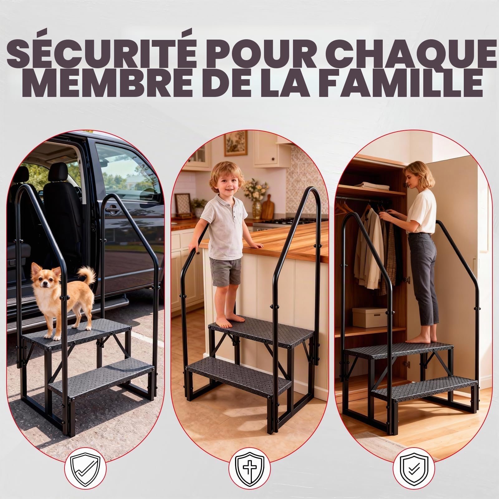 Escabeau à 2 marches, marchepieds pour jacuzzi avec pédales antidérapantes et 2 rampes, escaliers de camping-car d'extérieur très résistants pour caravanes de voyage, camping-car, 5e roues,