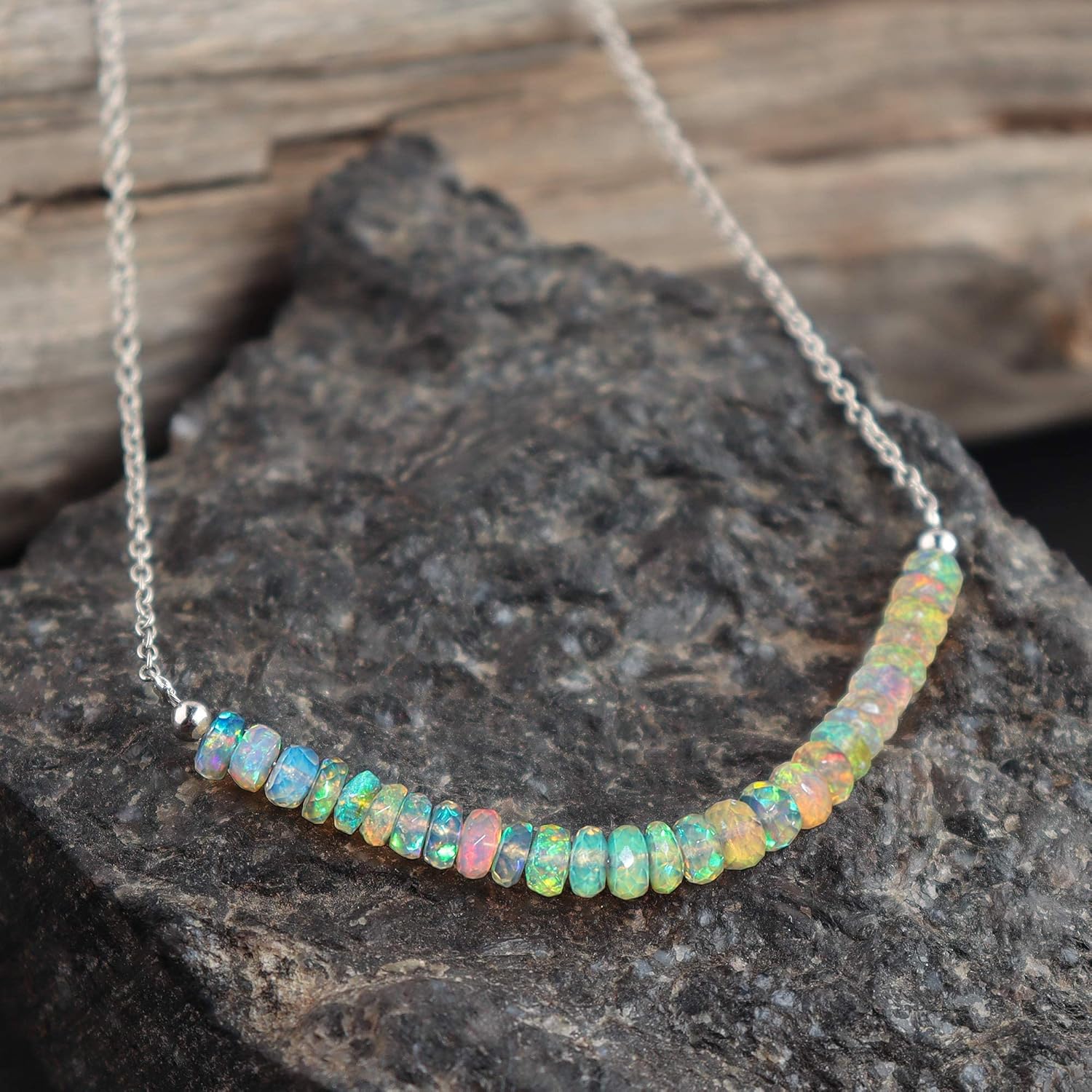 InfinityGemsArt Ethiopian Fire Opal Necklace for Women, Birthstone, Natural Gemstone Beads, Dainty Handmade Jewelry, Chakra Energy Crystals 925 Sterling Silver Chain 18 inch Valentines Day Gifts For Women - Image 3