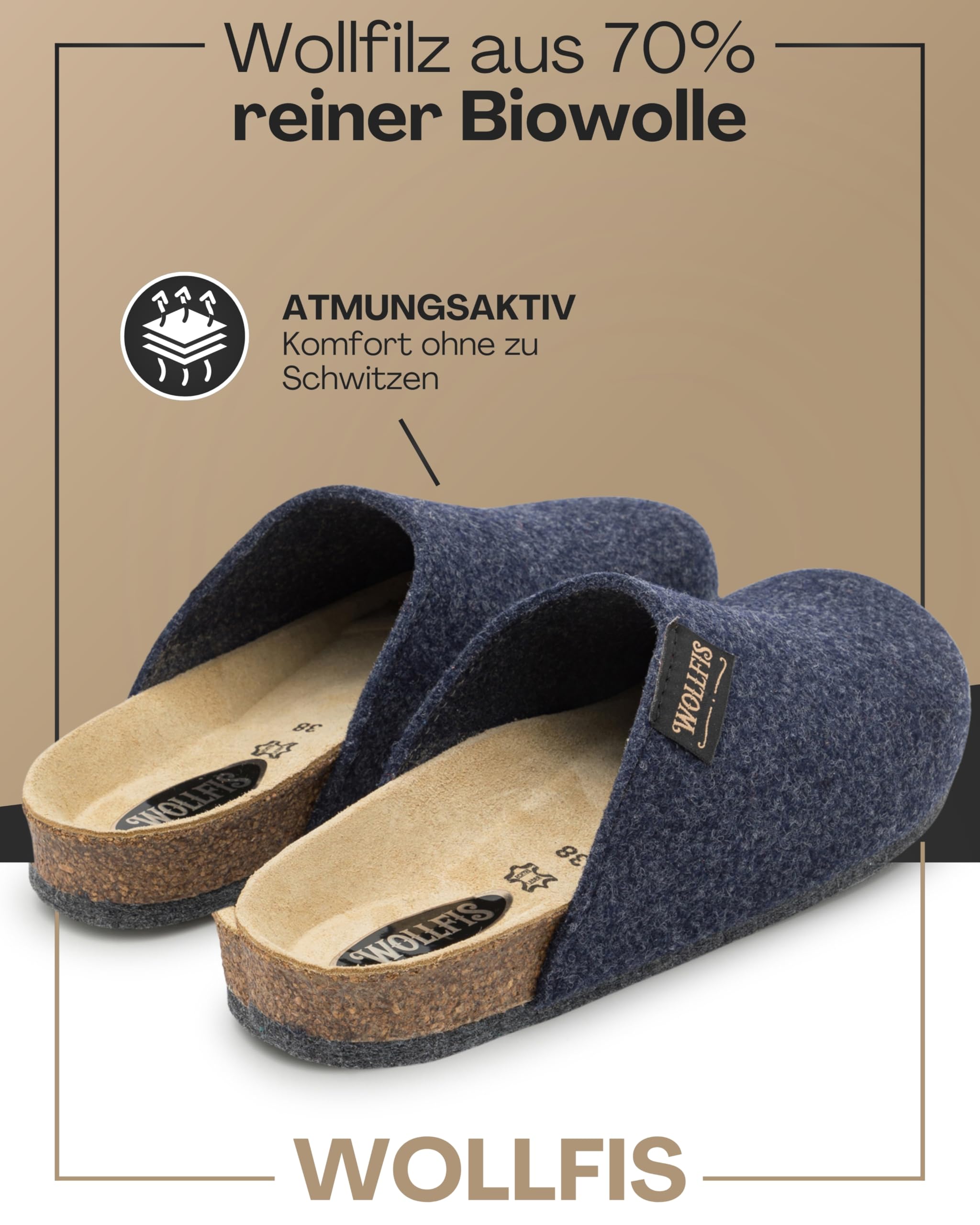 Bio Filzclogs I Elegante Filzpantoffeln aus hochwertigem Kork & Wollfilz I Warme Unisex-Hausschuhe mit ABS Sohle I ergonomisch, atmungsaktiv & rutschfest