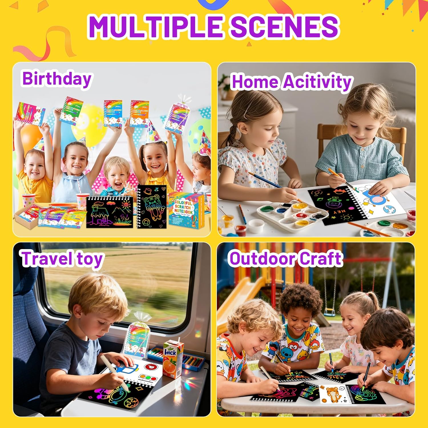 iooo Party Favors for Kids: 36 Pack Scratch Art Notebooks with Rainbow Colors, 2-in-1 Coloring & Scratch Books, Bulk Birthday Gifts, Goodie Bags, Classroom Prizes for Boys & Girls