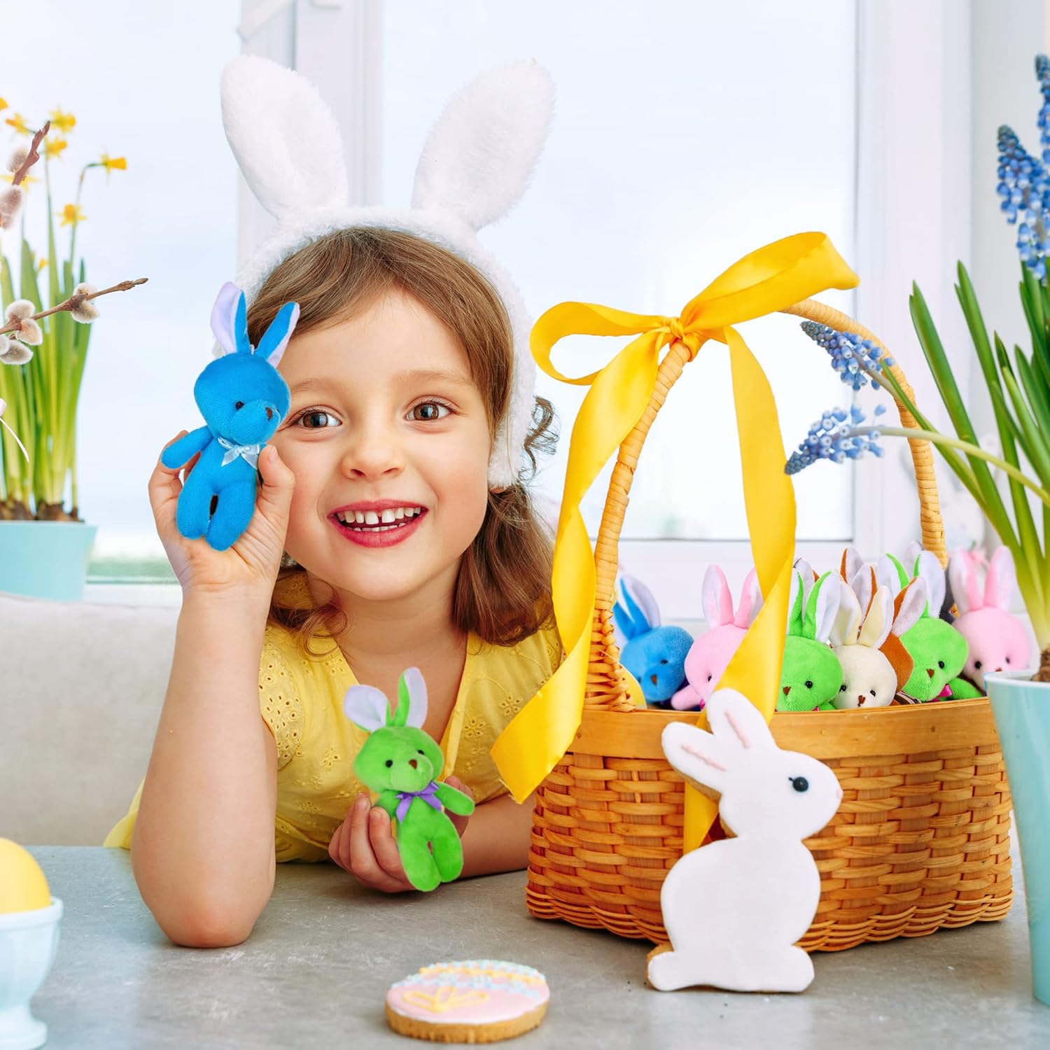 Fovths 24 Pieces 6 Inch Easter Colored Stuffed Rabbit Plush Bunny with Keychain Soft Small Bunny Toys Rabbit Doll Easter Party Decorations