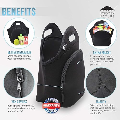 Miniatura 9 de Nordic By Nature Lonchera grande de neopreno para mujeres y lonchera para niños, bolsa de almuerzo aislada, reutilizable, lavable, de neopreno