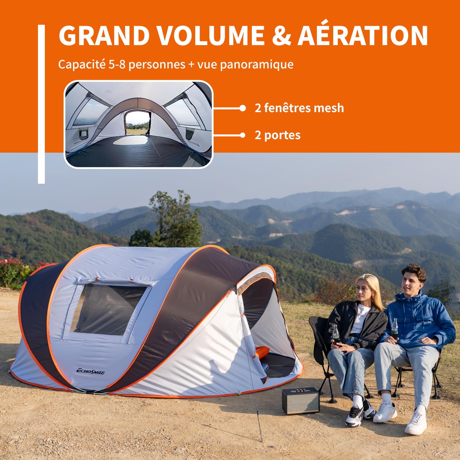 EchoSmile Tente de Camping Pop Up 2/4/6 Personnes Installation Facile Tente | Ventilée, Sac de Transport, Camping, Pêche, Randonnée,, Imperméable,Pliable, Anti-UV, Plage, Extérieur