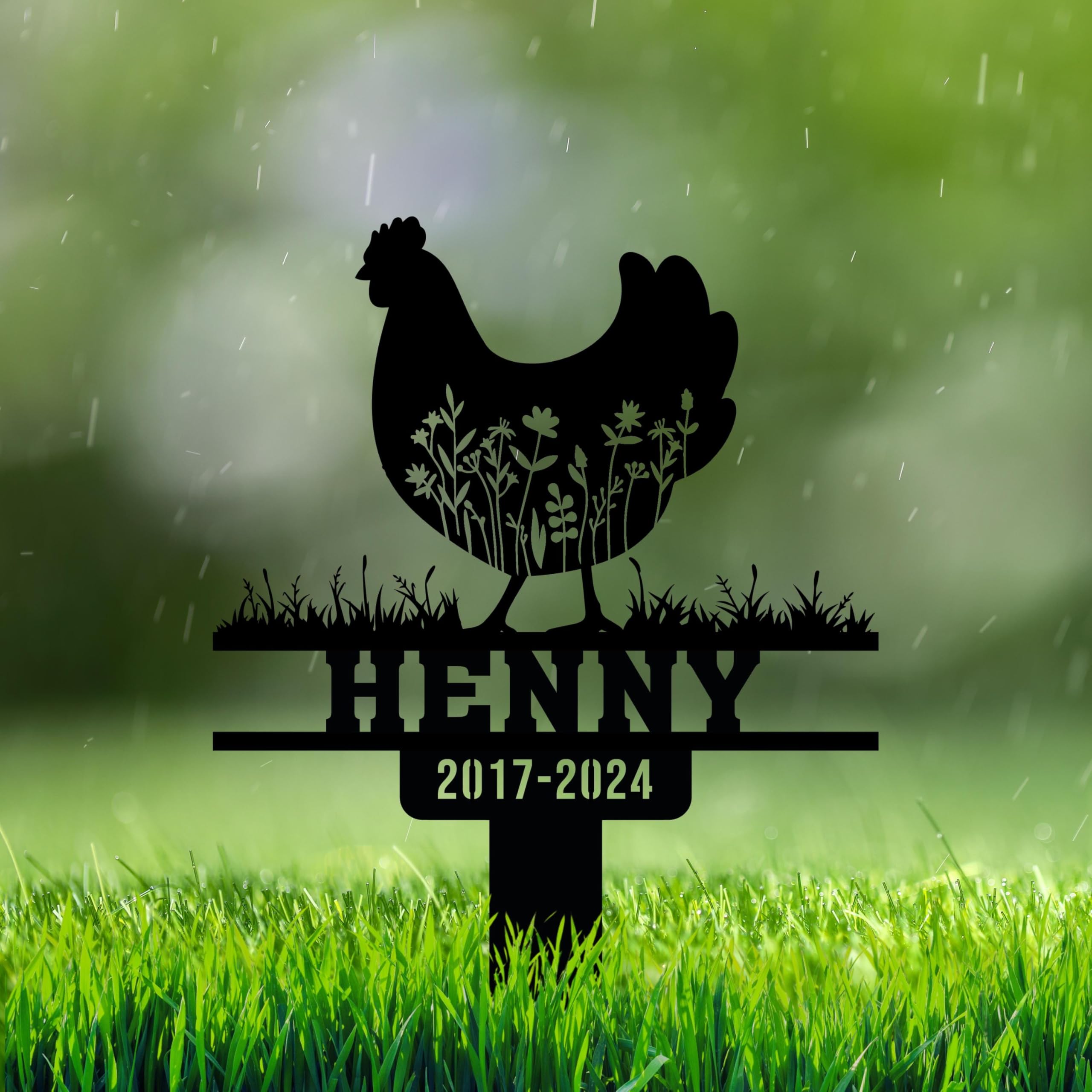 Weiyaliy Multi Personalised Chicken Grave Marker Memorial Metal Plaque Hen Sympathy Plaques Chicken Floral Outdoor Sign Chicken Loss Remembrance Stakes Bereavement Gifts Memorial Gifts Garden Decor