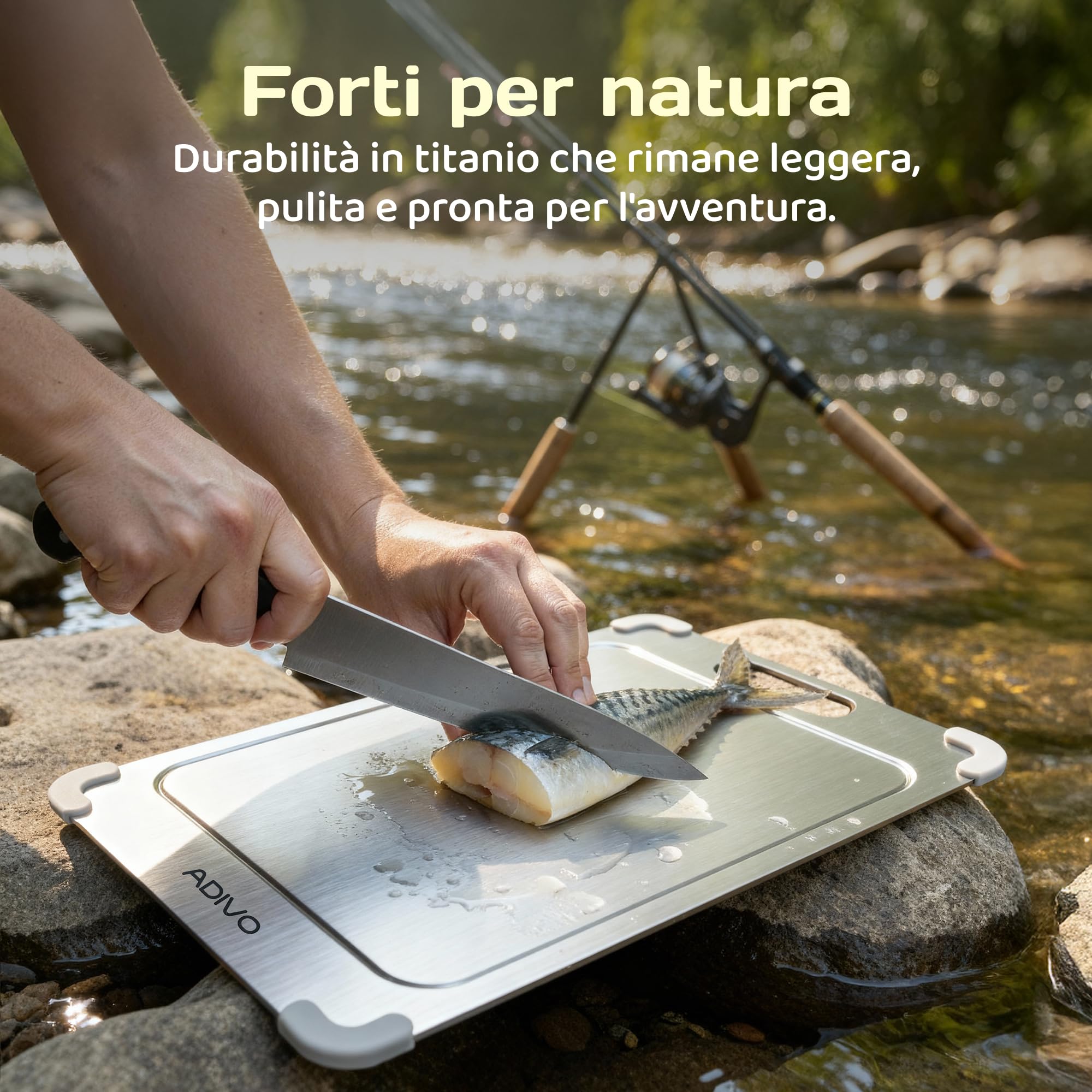 adivo Tagliere 100% Titanio Puro Grande 39x28x0,15 cm Antibatterico Antiruggine Facile da Pulire