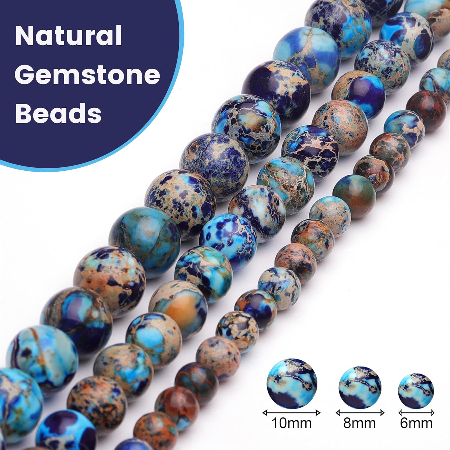 8mm Natural Stone Beads for Jewelry Making,Blue Imperial Jasper Polished Smooth Round Gemstone Beads for Bracelet Necklace 15 Inch - Image 3