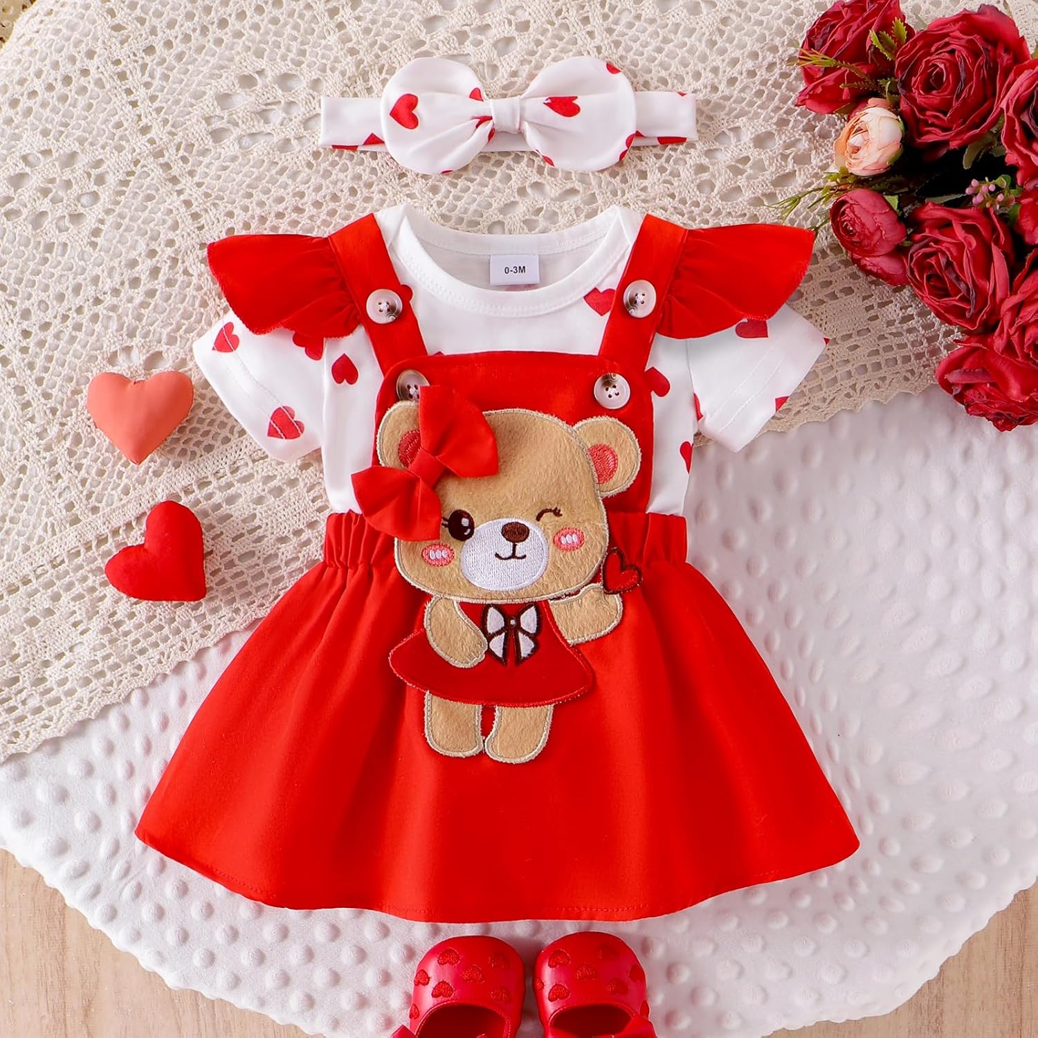 Baby Girl Clothes Summer Outfit Newborn Ruffle Romper Cartoon Suspender Skirt Bow Headband Set 0-18 Months - Image 2