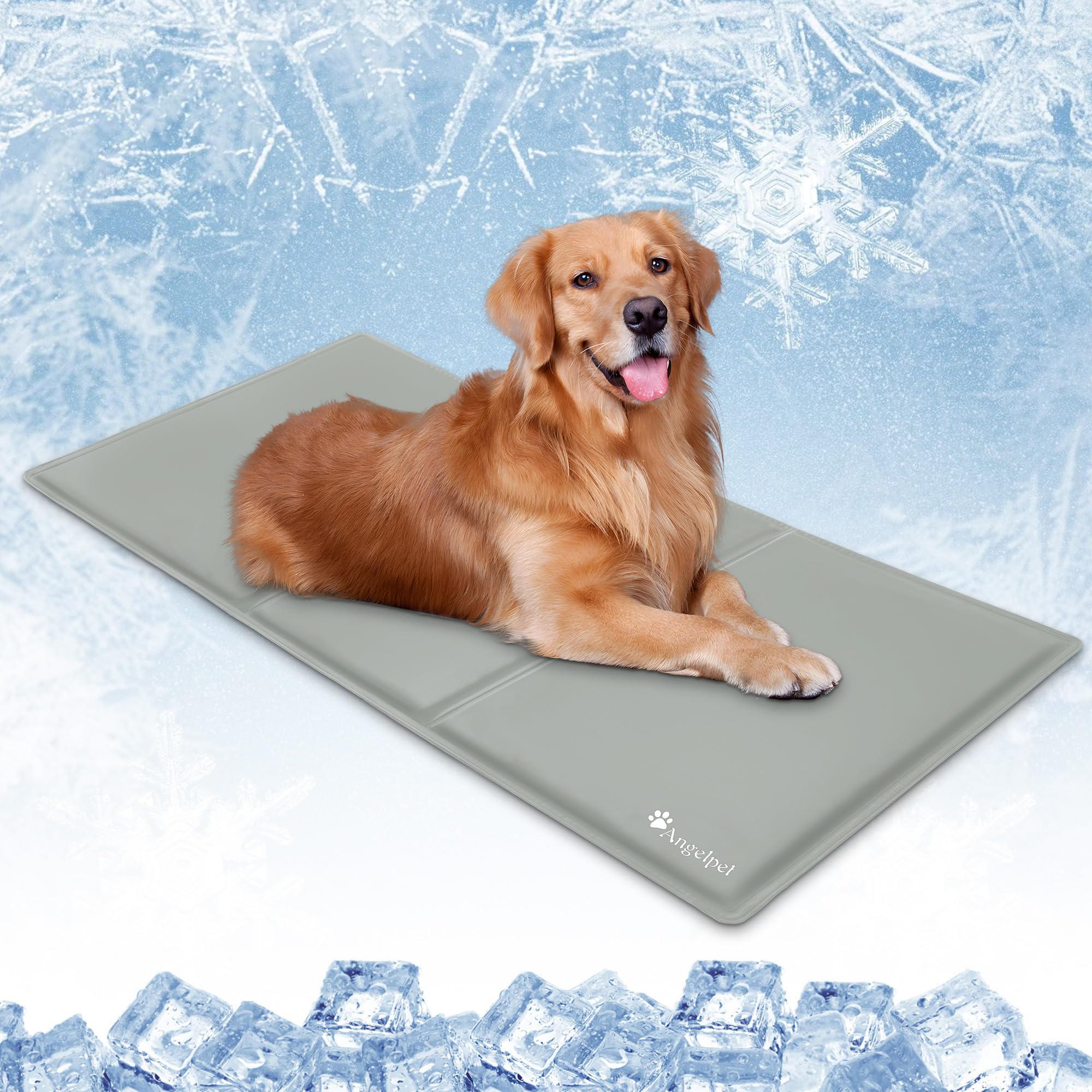 Angelpet Dog Cooling Mat, L 90x50cm – Non-Toxic Self-Cooling Gel Mat, Long-lasting Waterproof Pet Cool Pad for Dogs & Cats in Summer, No Water or Refrigeration Needed (Grey)
