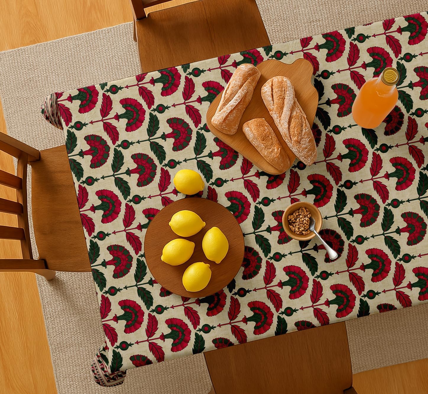 Floral Design Tablecloth- Pink 60x60 Inch Cotton Twill Dining Table Cover, Perfect for 4 Seater Tables, Durable, Protective & Washable, Ideal for Everyday Use, Festive Occasions & Gatherings