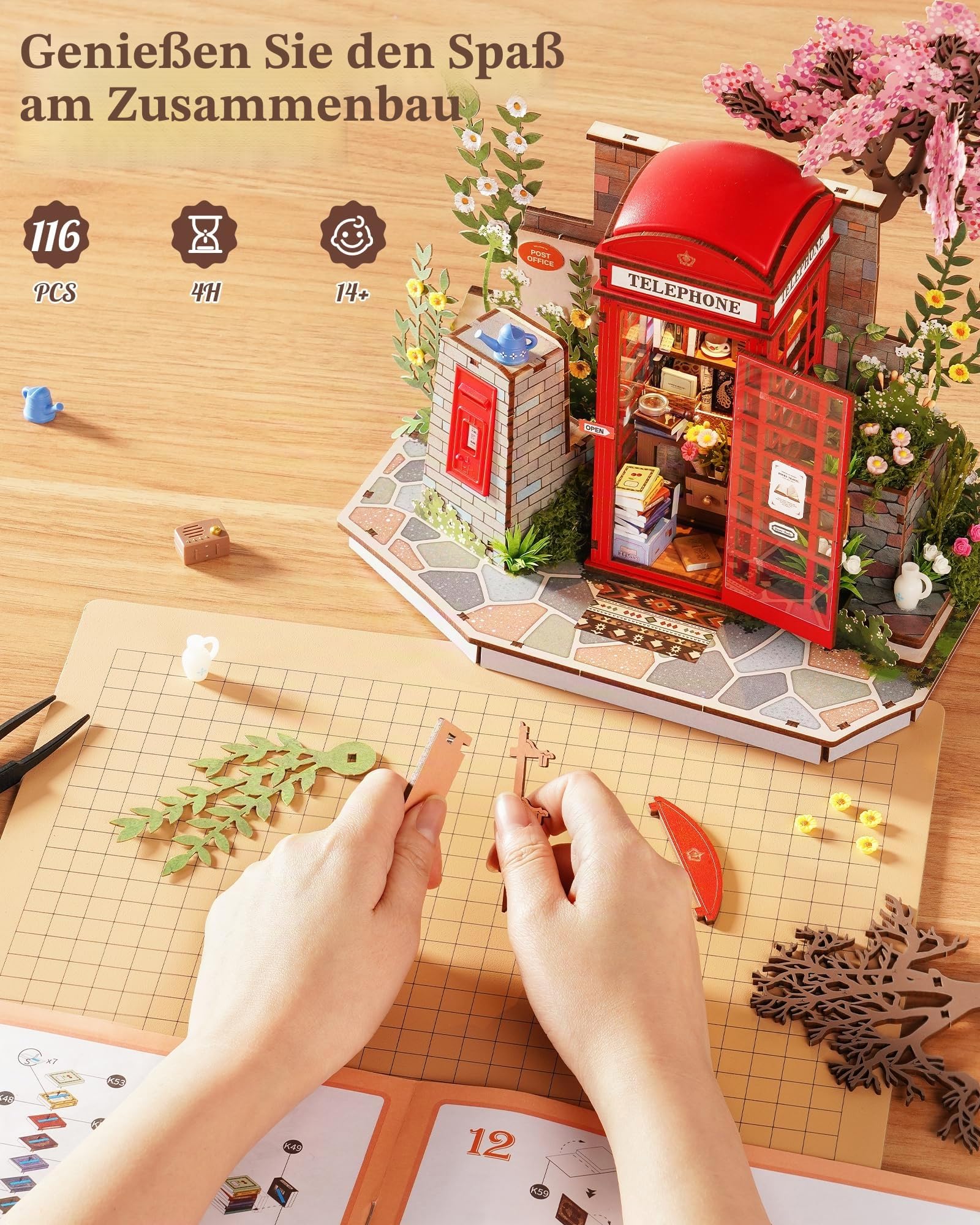 ROBOTIME 3D-Puzzles Holzmodellbausätze für Erwachsene zum Bauen – Holzbaukasten für Erwachsene, Bastelsets für Erwachsene, niedliches Sakura-Modellbausatz, Heimdekoration, Geschenk für Erwachsene