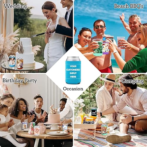 Miniatura 7 de Juego de 5 enfriadores de cerveza personalizados, soporte aislado personalizado para botellas de bebidas, soporte para cerveza que mantiene tu