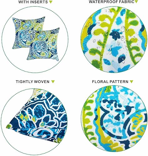 Miniatura 5 de Almohadas para exteriores, paquete de 2 almohadas decorativas impermeables con rellenos, almohadas cuadradas de 18 x 18 pulgadas para cama, sofá,