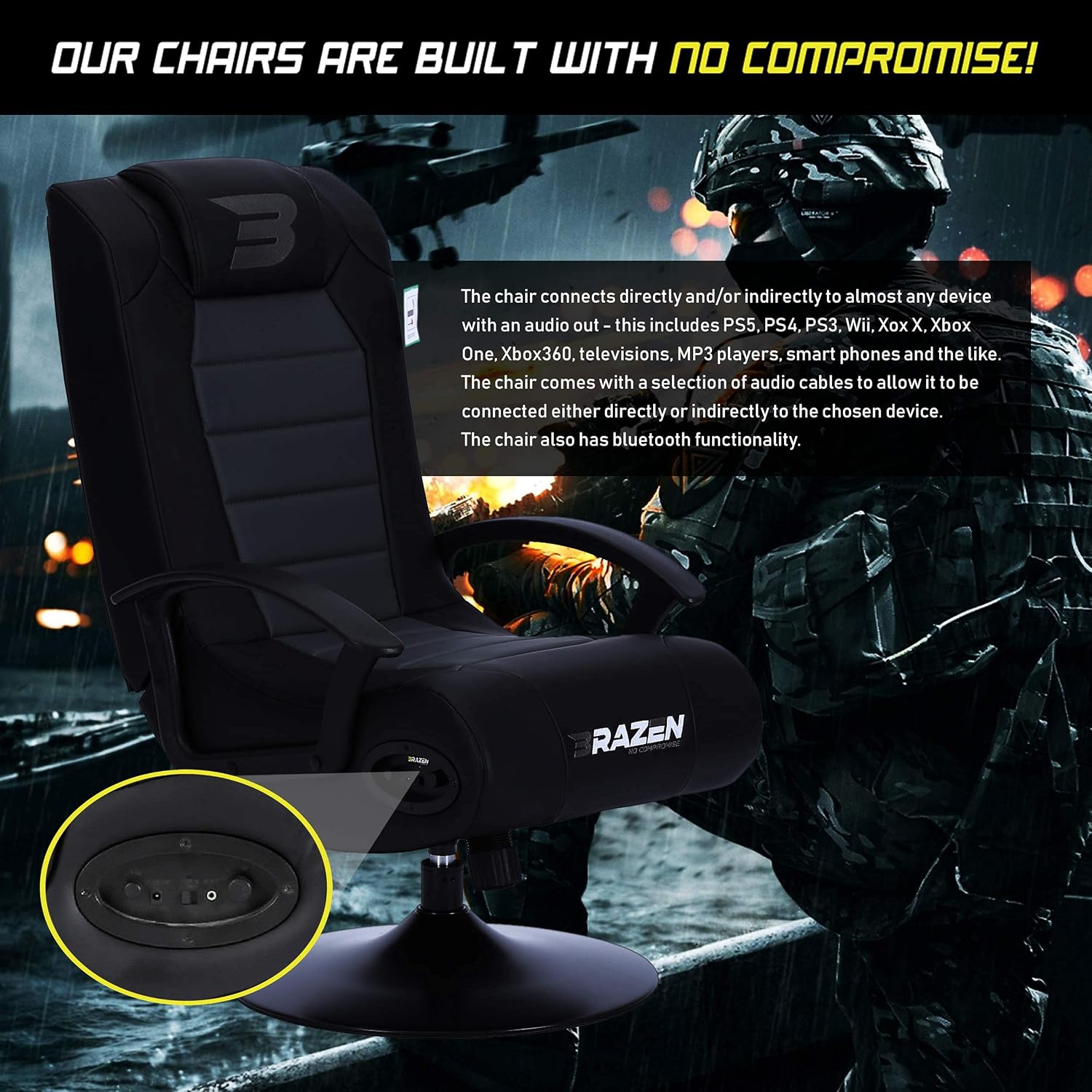Brazen Stag 2.1 Bluetooth Surround Sound Gaming Chair, Black/grey 17994