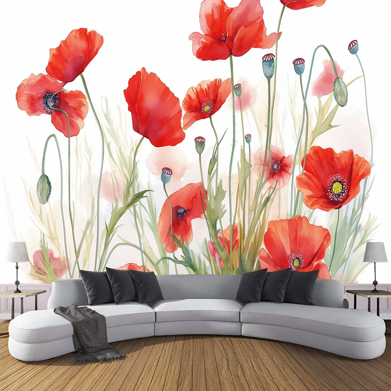 Papier peint panoramique fleurs de pavot 300x210 pour raviver un mur blanc terne