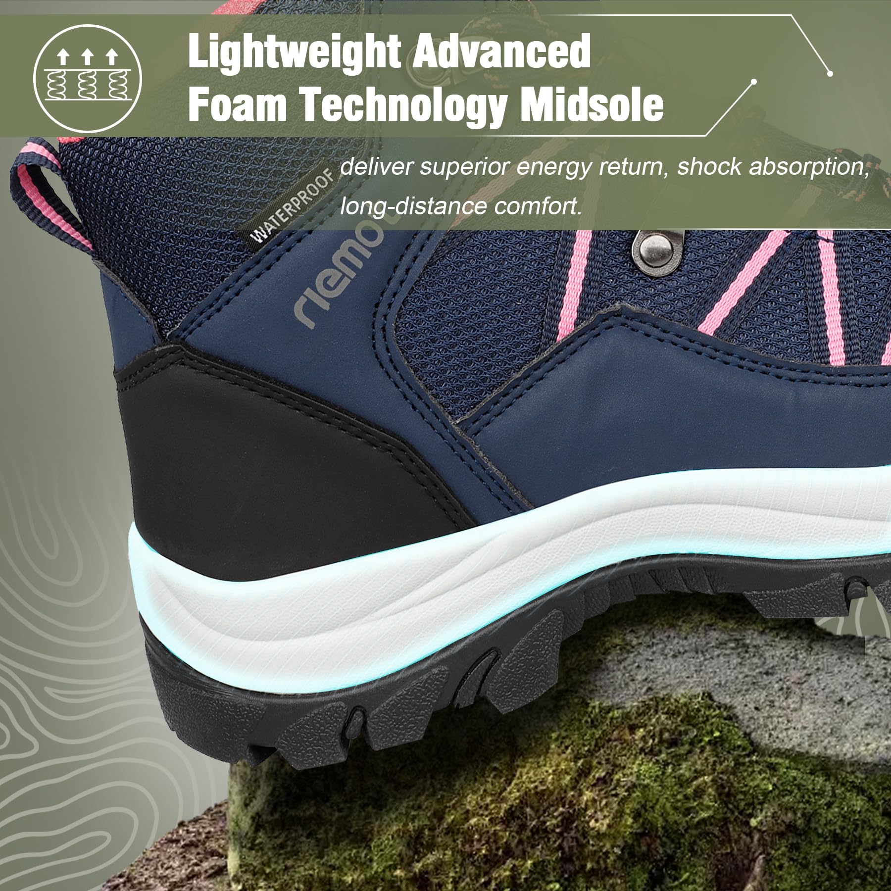 riemot Chaussures de Randonnée Femme Légères Chaussures de Marche Montantes Respirantes Antidérapantes Confort Amorti pour Trekking Sport Marche Camping Protection Outdoor