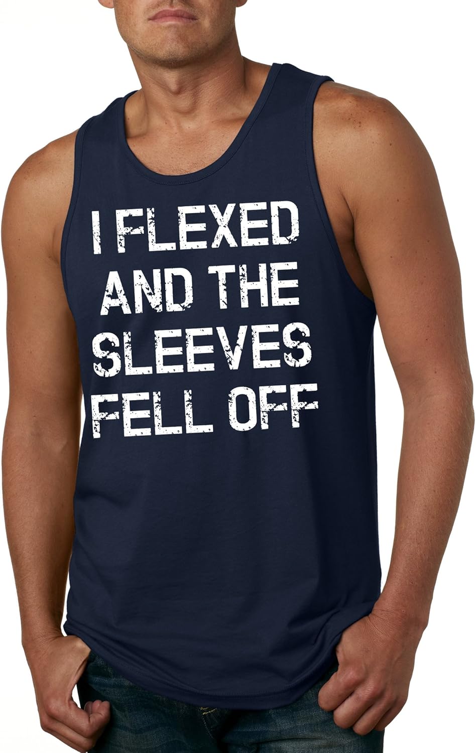 Crazy Dog Mens I Flexed and The Sleeves Fell Off Tank Top Funny Gym Workout Tee