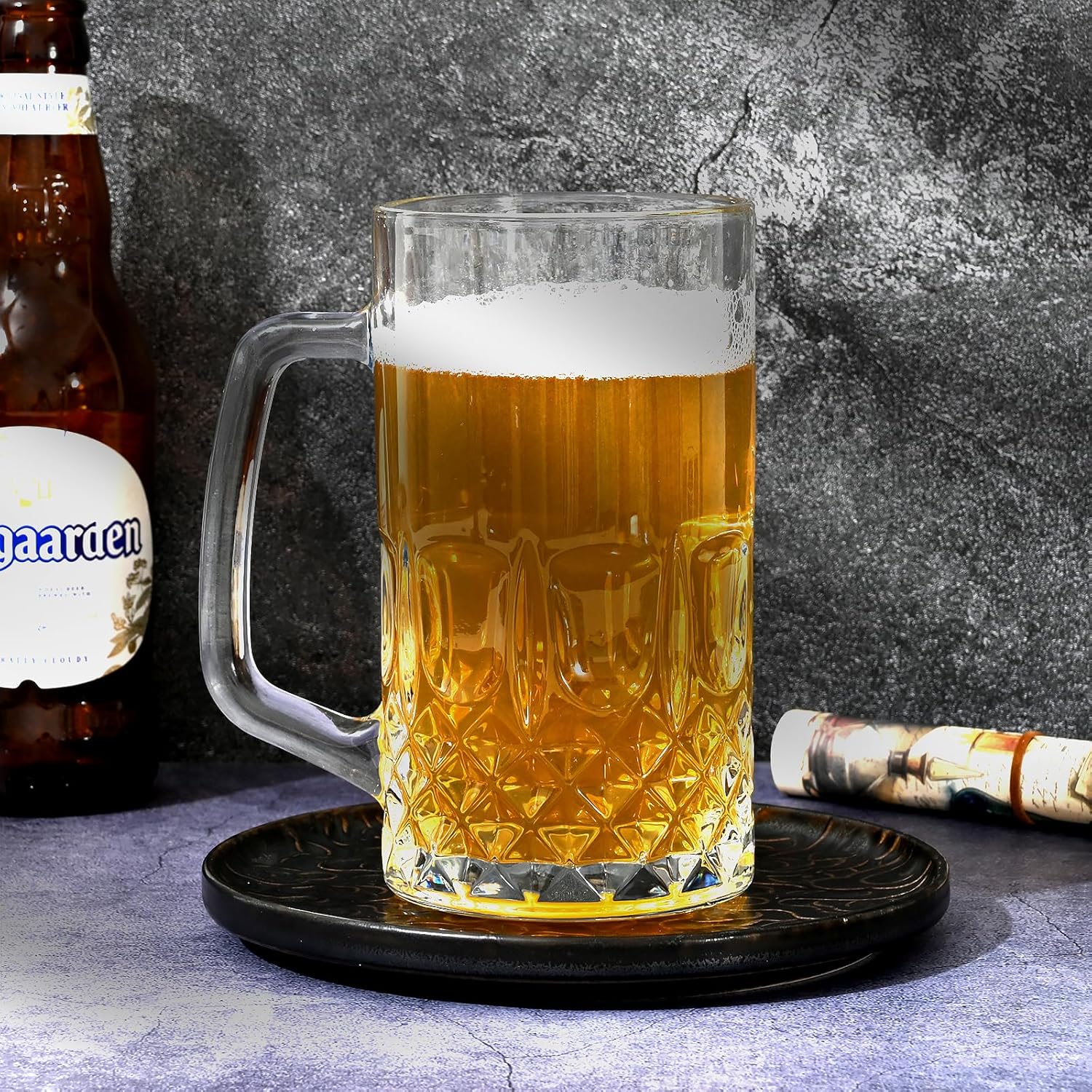 Heavy Beer Mugs Set, 20oz Glass Mugs With Handle, Beer Glasses For Freezer, 610ml Beer Drinking Glasses, Traditional Stein For Bar, Beverages, Coffee, Teas, Set of 6 - Image 4