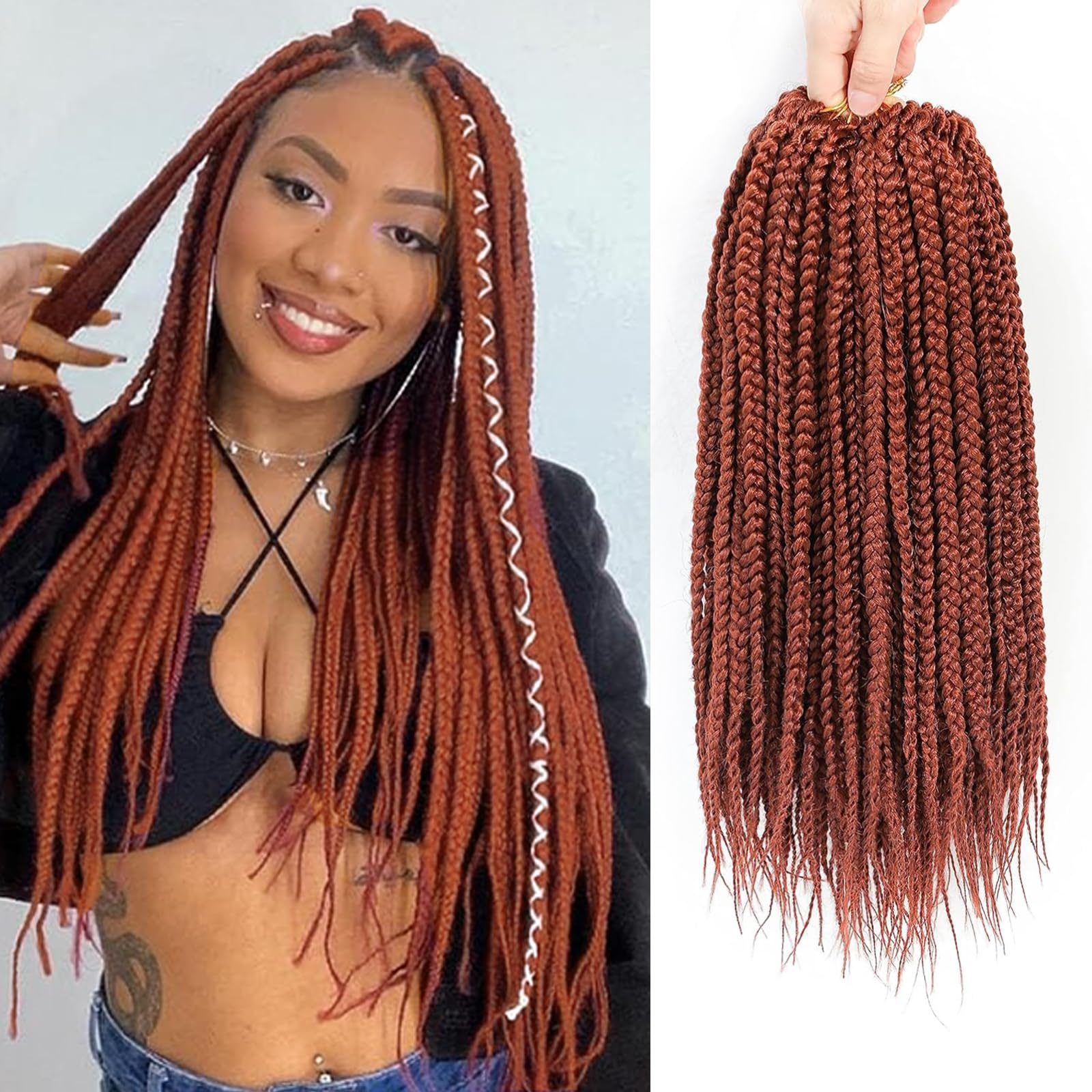 AMLUCKS Box Braids Crochet Hair 6 Packs Pre Looped Knotless Medium 3X Braids Goddess Box Braids Crochet Hair Extensions for Black Women Braiding Hair (350#