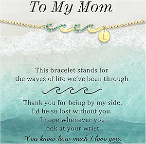Dainty Gold Bracelet with Initials, Gifts for Women Initial Bracelets for Women Mom Gift Teen Gifts Trendy Stuff Wave Bracelet Grandma Graduation Gifts for Her 2025 Daughter Friend Letter A-Z Birthday Christmas Jewelry