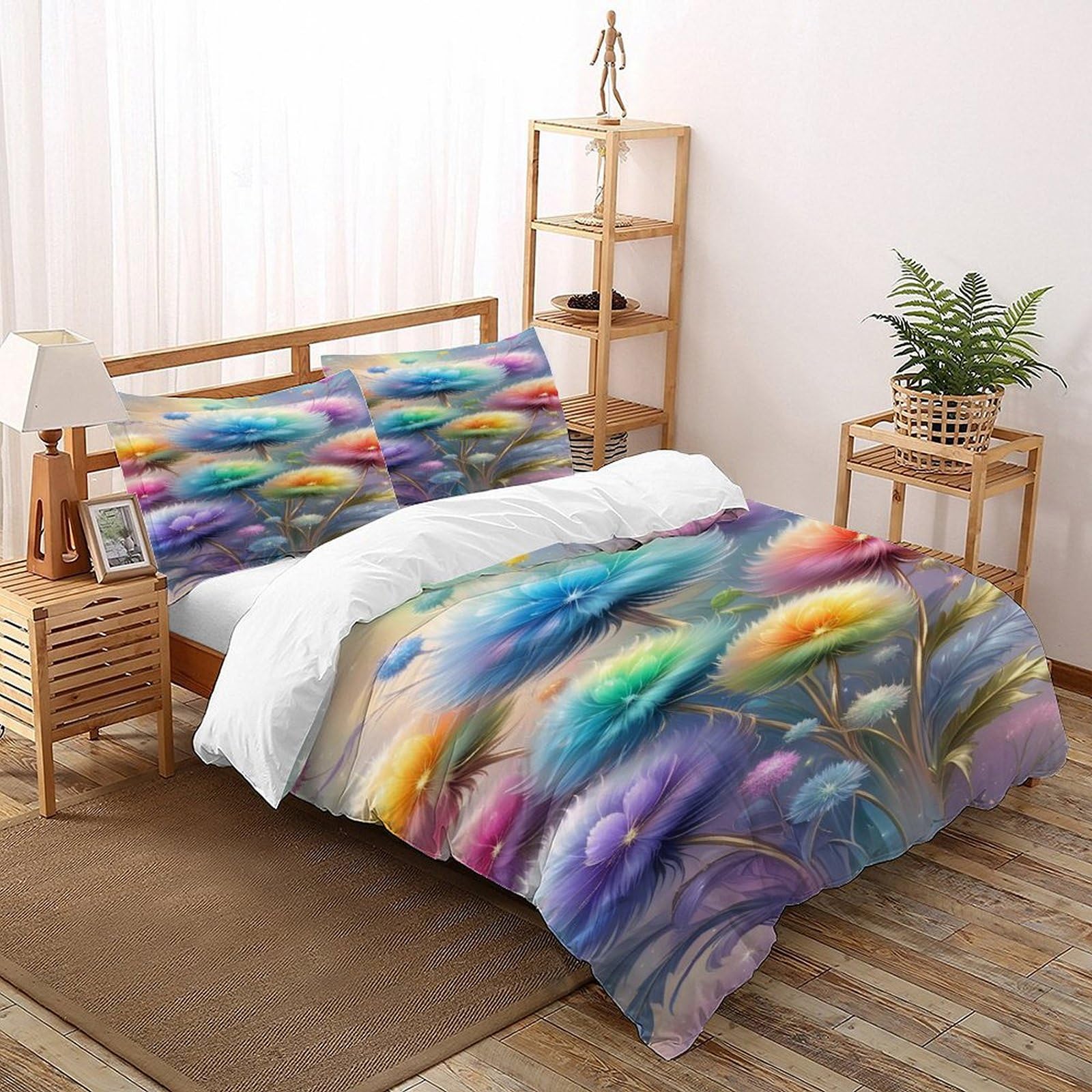 Housse de couette floral respirante et super douce 260x220 cm imprimé pissenlit