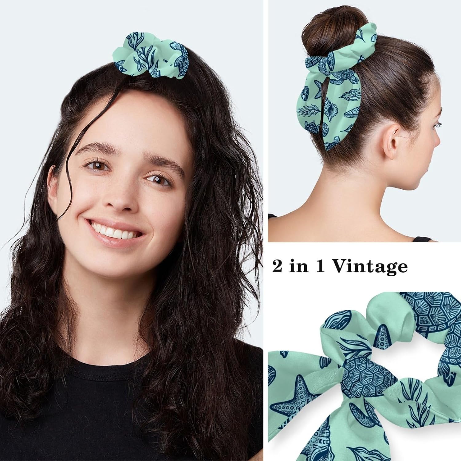 Turtles and Starfish Working Cap with Scrunchies Women’s Ponytail Scrub Cap Scrub Hat Bouffant Hat for Long Hair