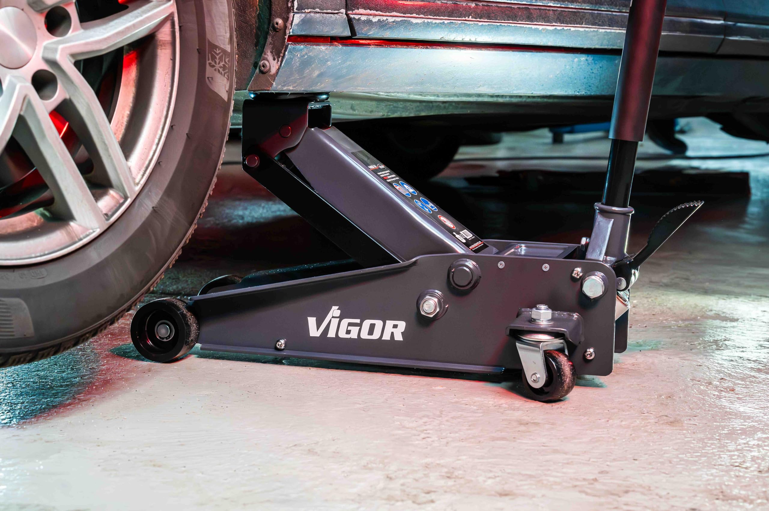 VIGOR Hydraulik Rangier-Wagenheber, 3 Tonnen, V6028-3.0 | 30700 g, Leistungsstark für SUV, Transporter und schwere Pkw, Fußpedal ermöglicht rasches Ansetzen an der Wagenheber-Aufnahme