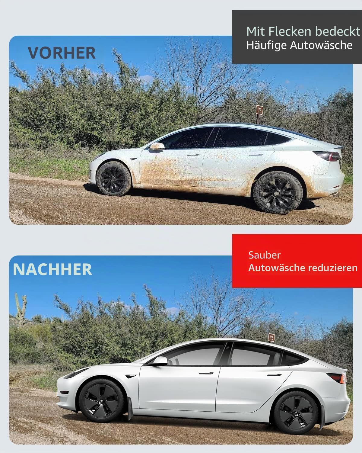 BASENOR 2017-2023 Tesla Model 3 Schmutzfänger Spritzschutz Kotflügel Kein Bohren Kein Klebeband Schmutzfänger Allwetterschutz Kotflügel für Model 3 Außenzubehör (4er Set)