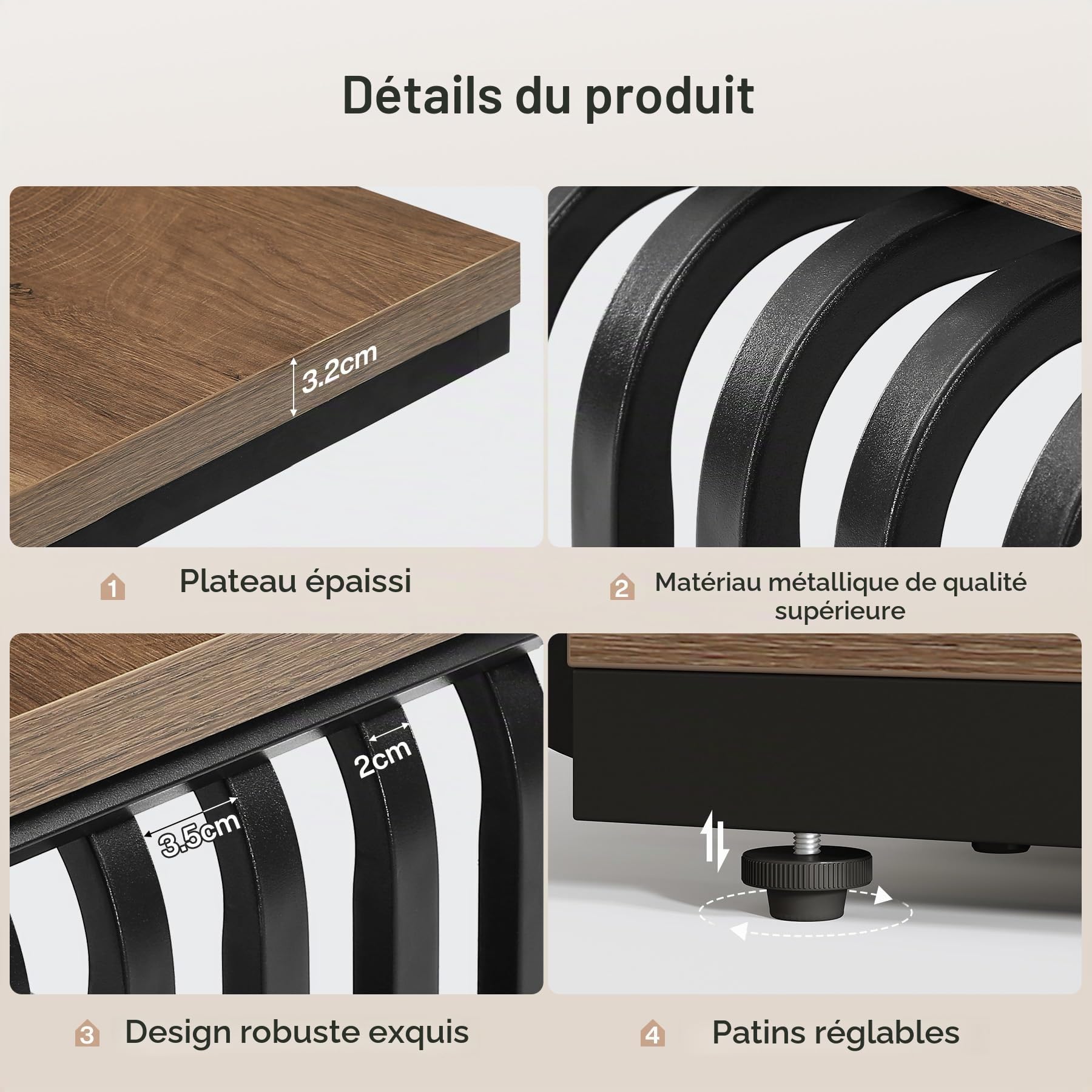 Tribesigns Table d'Appoint Industrielle 3 Niveaux, Étagère Chevet Étroite avec Cadre Métal, Table Basse Style Vintage pour Salon ou Petit Espace, Marron (Marron Vintage)