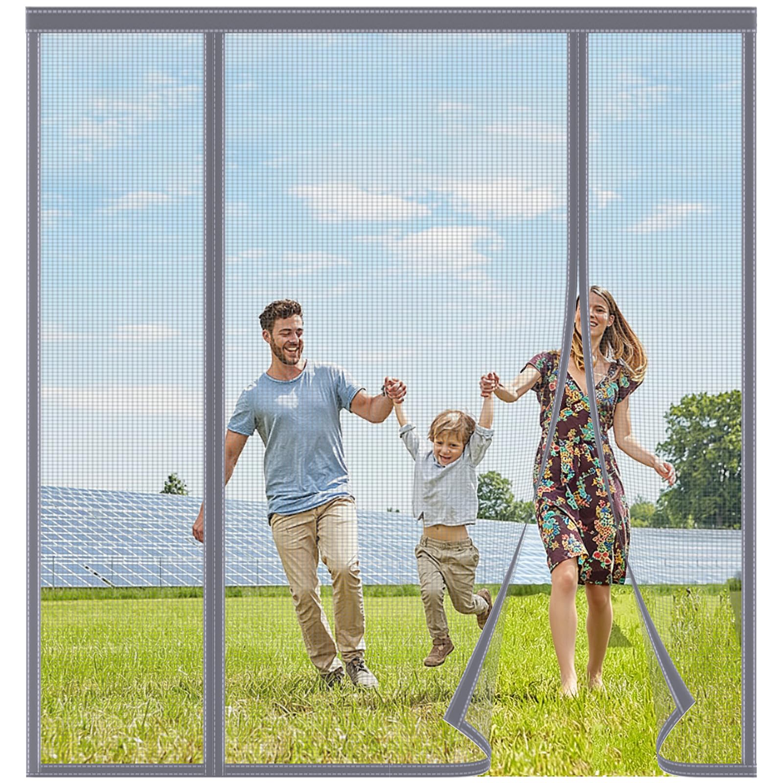 FYHDSH Magnetic Fly Screens for Doors, Anti Mosquito Mesh Curtain, Double Door Screen Curtain for Sliding Door with Powerful Magnets and Full Frame Magic Tape, Keep Fly Bug Out, Gray-B-250x230cm — image 1