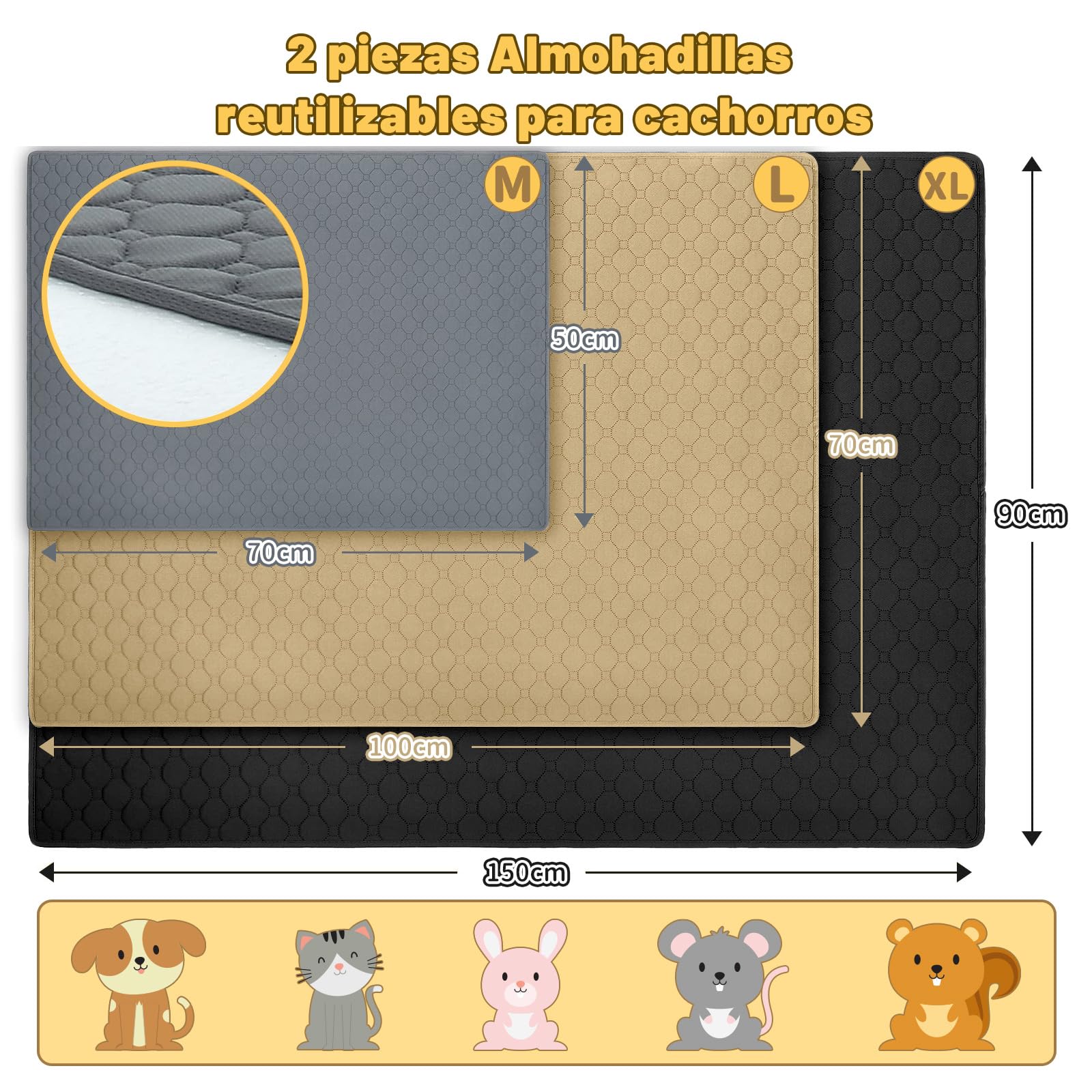 PiPiCat Almohadillas de entrenamiento para mascotas, 150 x 90 cm, impermeables, almohadillas para perros, protección del suelo, lavable, reutilizable, absorción rápida, base para
