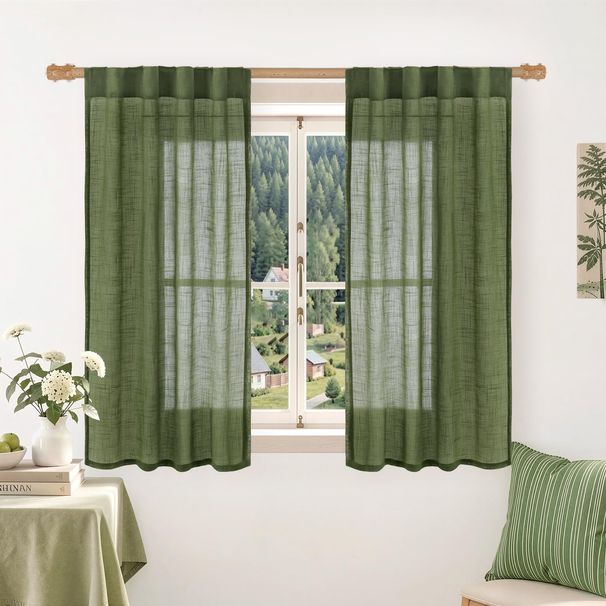 LAMIT Natural Linen Semi Sheer Curtains 84 Inches Long 2 Panels, Living Room Linen Textured Light Filtering Drapes Back Tab and Rod Pocket Neutral Window Panels for Bedroom/Sliding Door, 52 x 84 Inch — view 53
