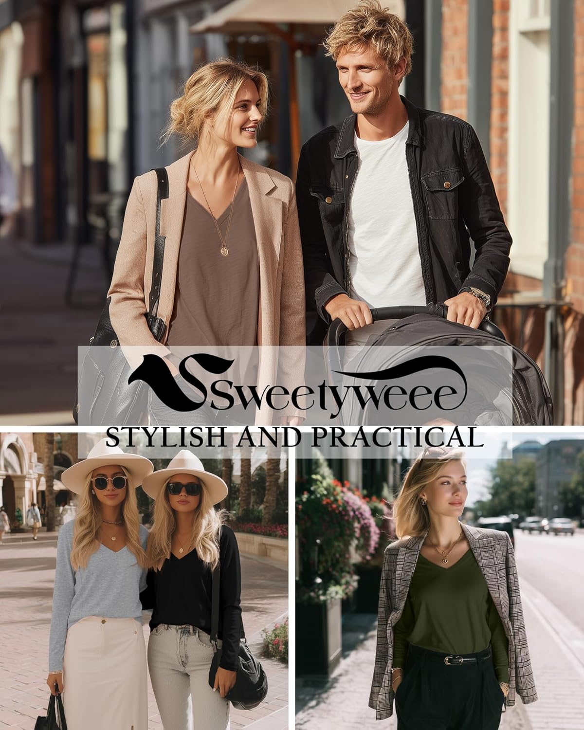 4 Pack Women's Long Sleeve Nursing Shirts with Hidden Zipper V Neck Breastfeeding Clothes Maternity Loose Fit Tops - Image 6